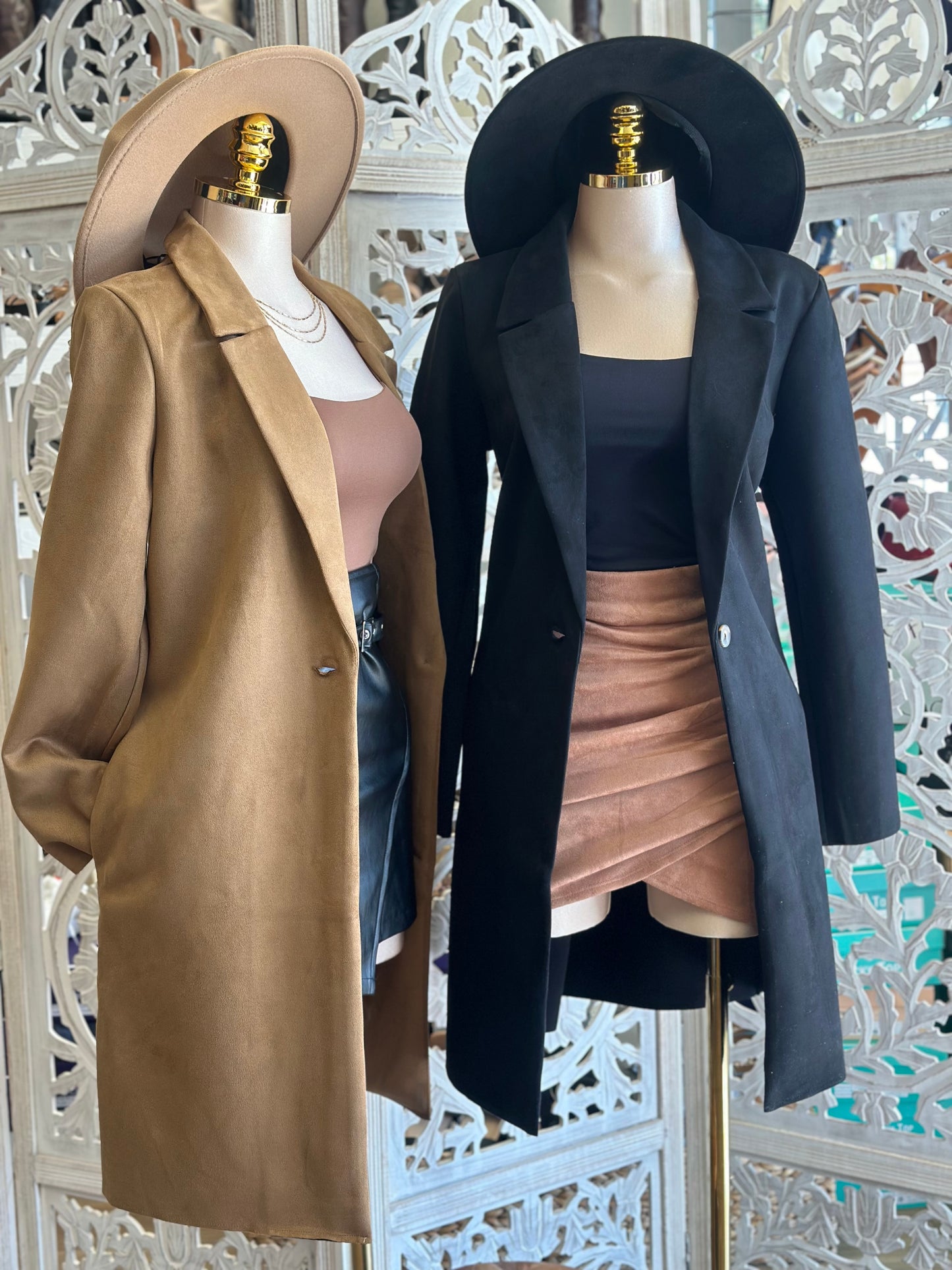 One Button Suede Coat- Stretchy,Estira
