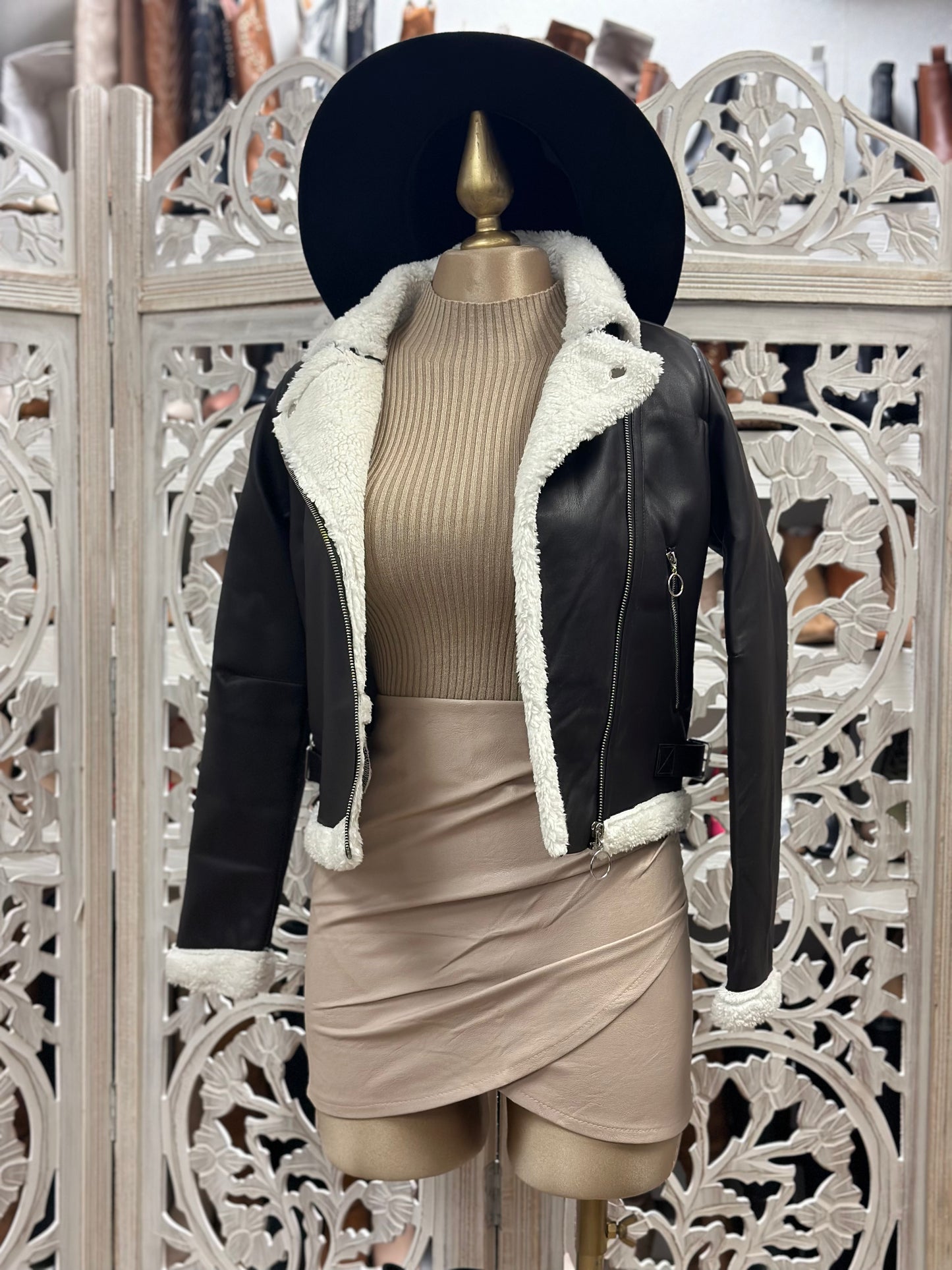 Sherpa Lined Faux Leather Jacket