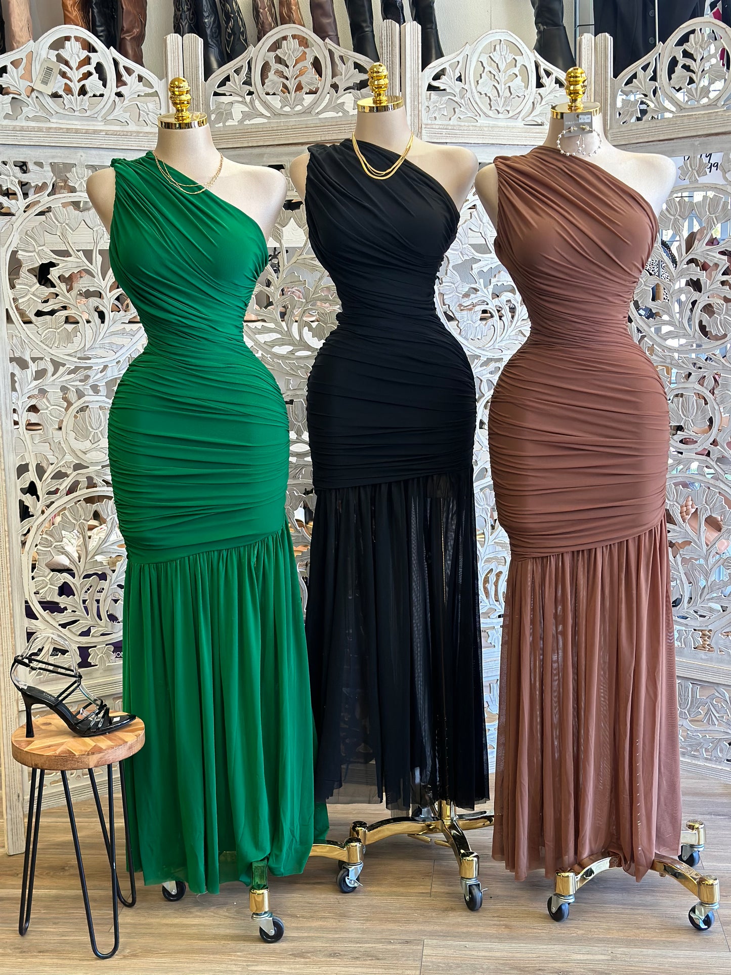 Mesh Wrapped One Sleeve Gown- Stretchy,Estira