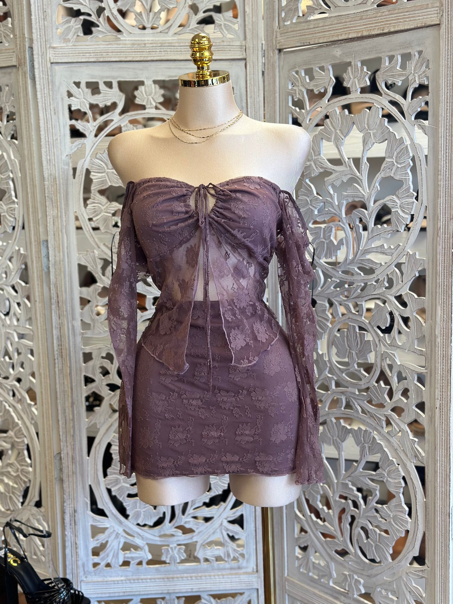 Lace Purple Mini Skirt Set - Estira, Stretchy