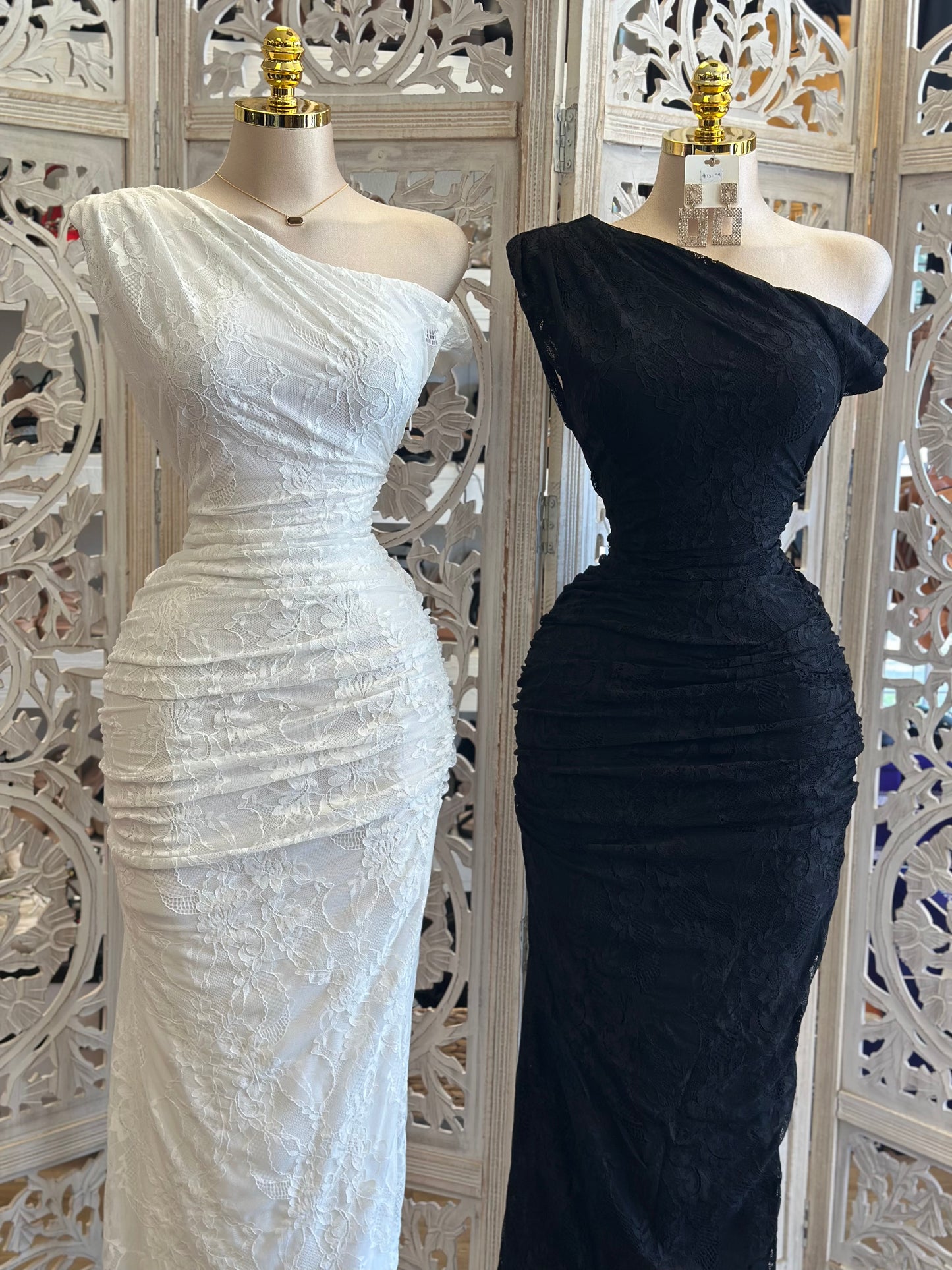 Lace Assymetrical Midi Dress-Estira , Stretchy