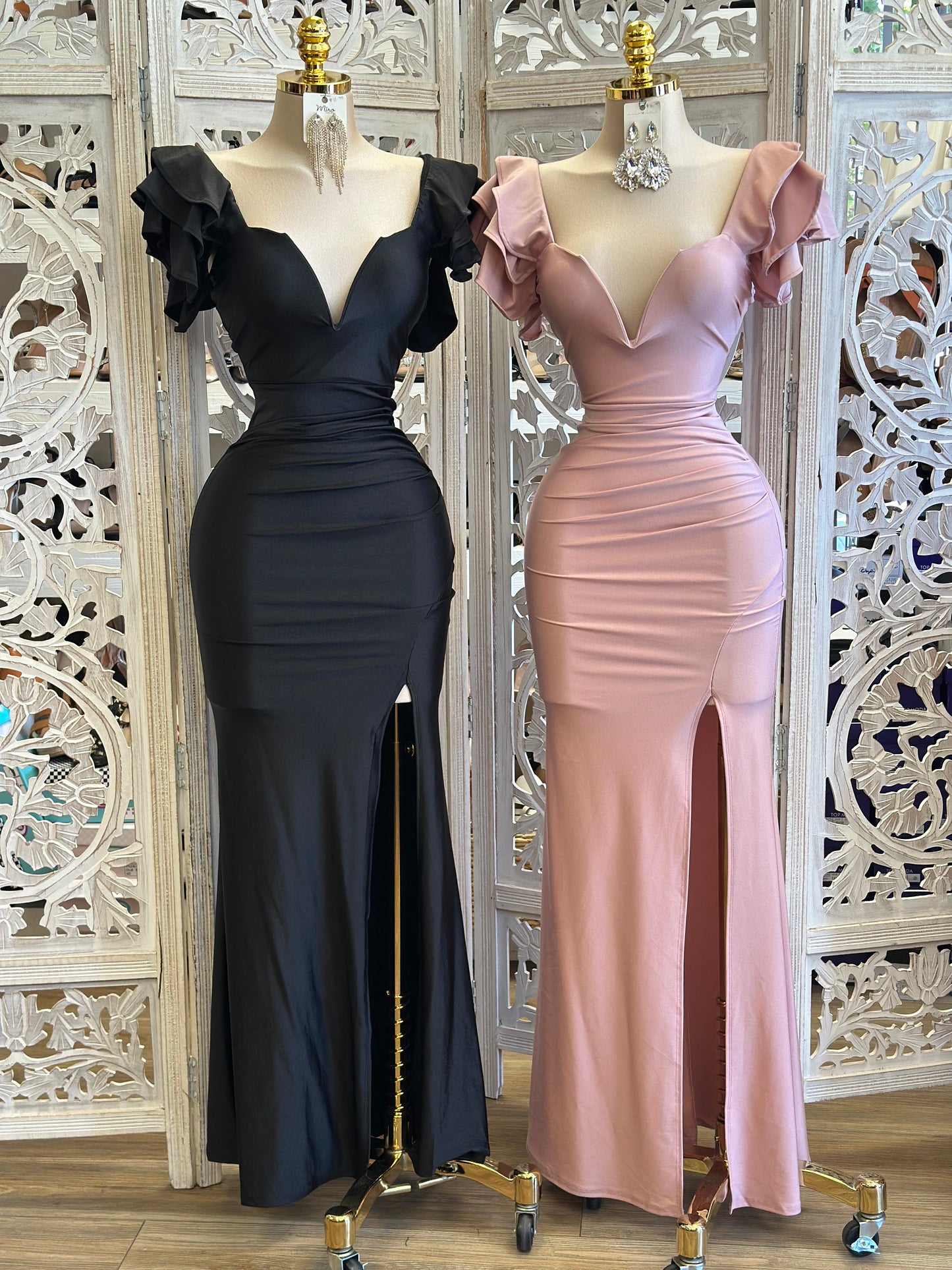 Ruffle Sleeve Heartline Maxi Dress - Estira, Stretchy