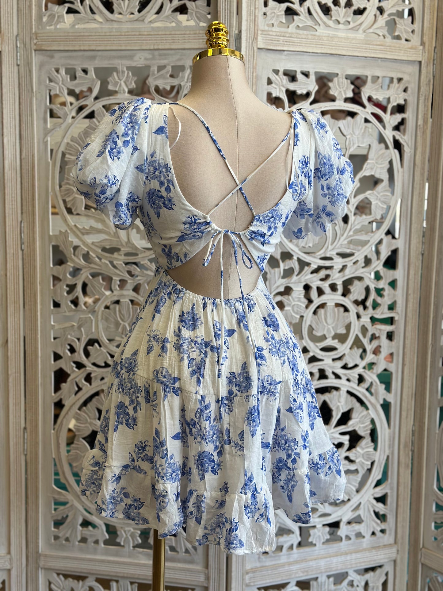 Blue Floral Mini Dress- Stretchy, Estira