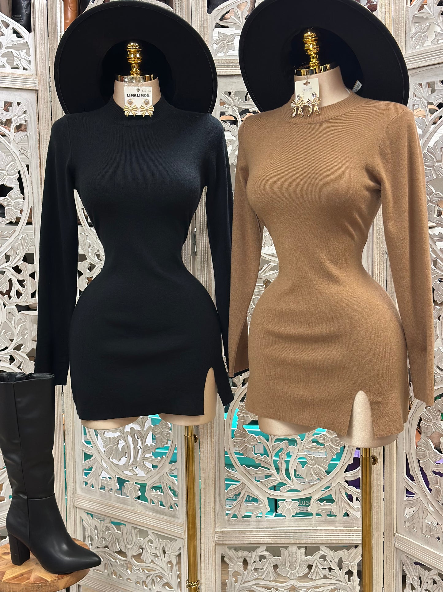 Slit Sweater Mini Dress- Stretchy,Estira