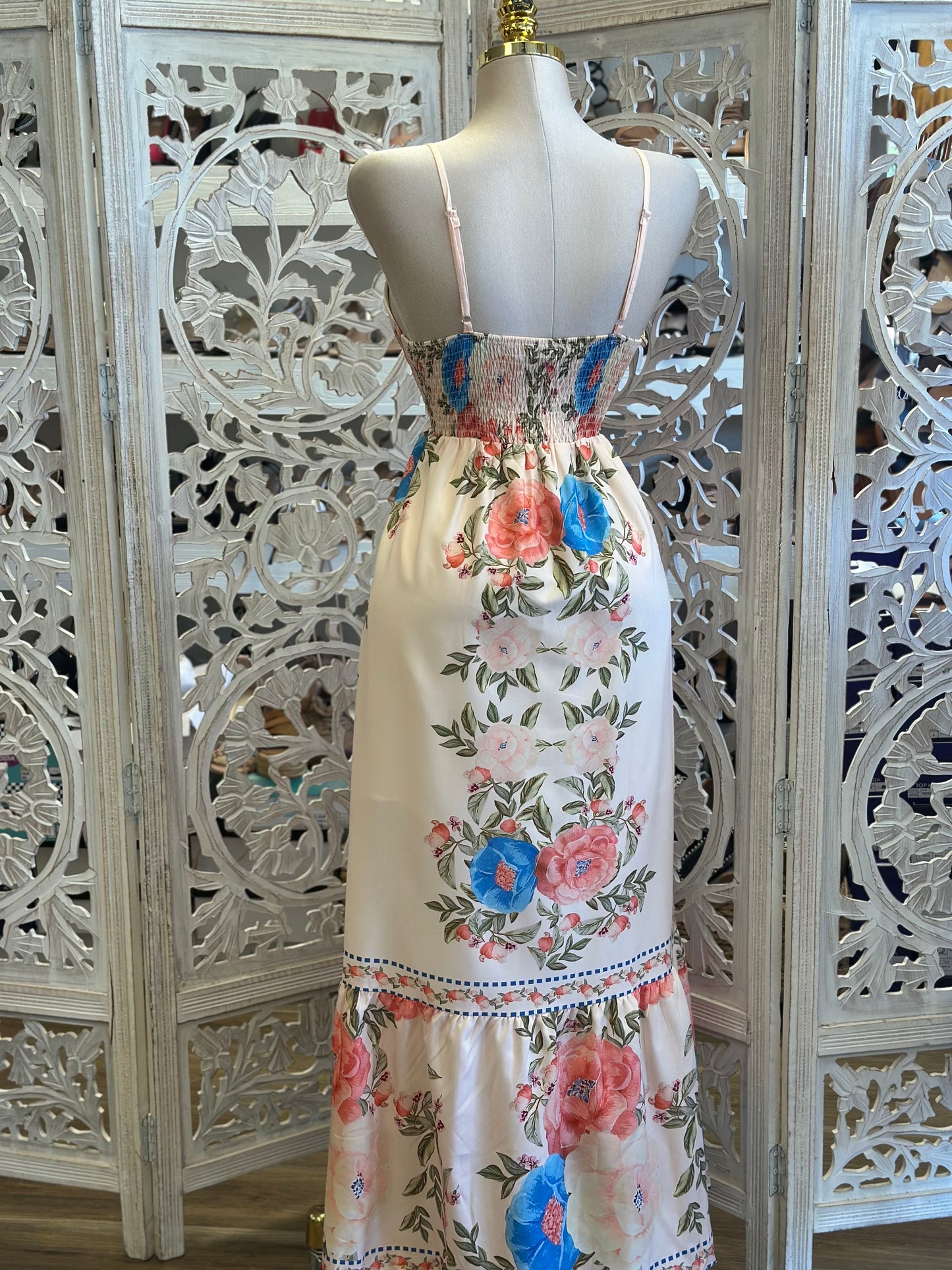 Floral Bohemian Deep V Maxi Dress-Estira, Stretchy
