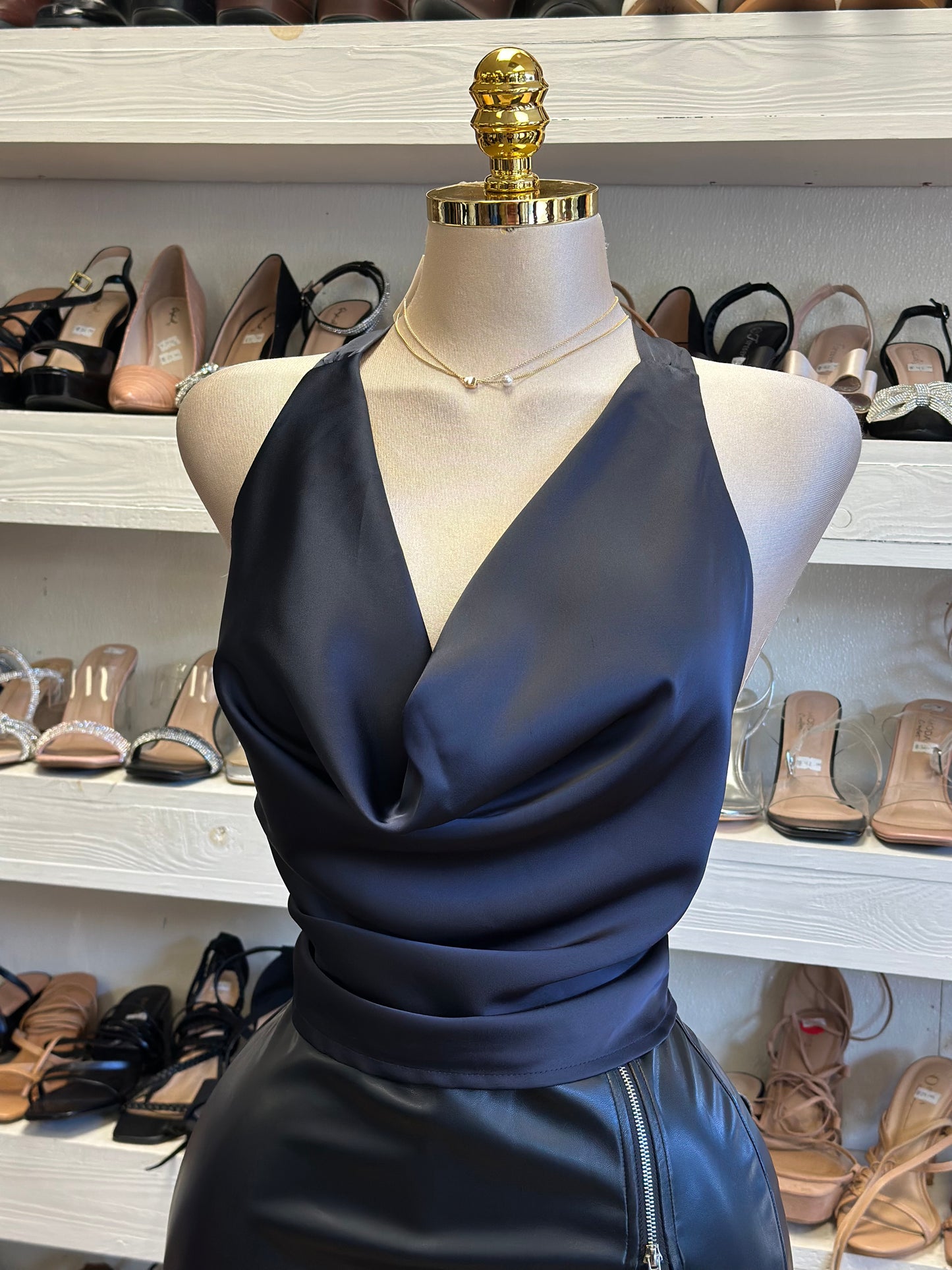 Black Satin Halter Blouse- Estira, Stretchy