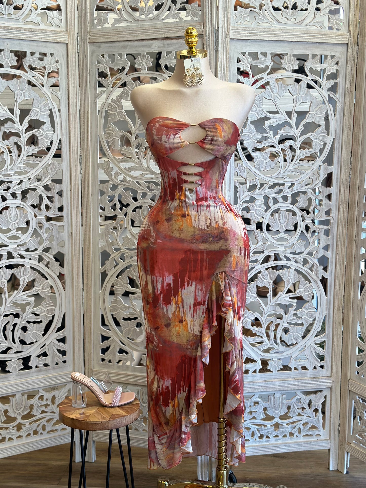 Strapless Cutout Tie Dye Dress - Estira, Stretchy