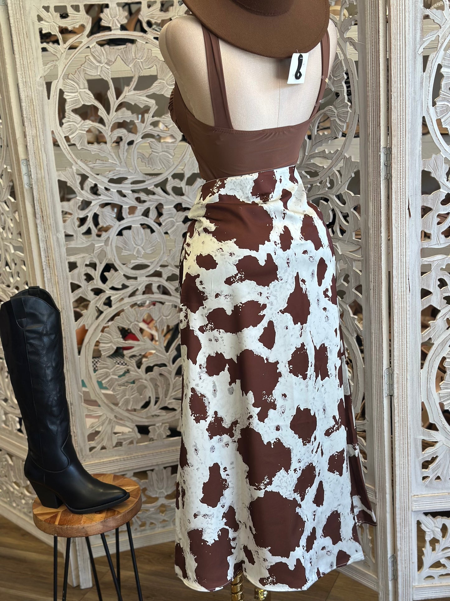 Cow Print Maxi Skirt-  Not Stretchy , No Estira