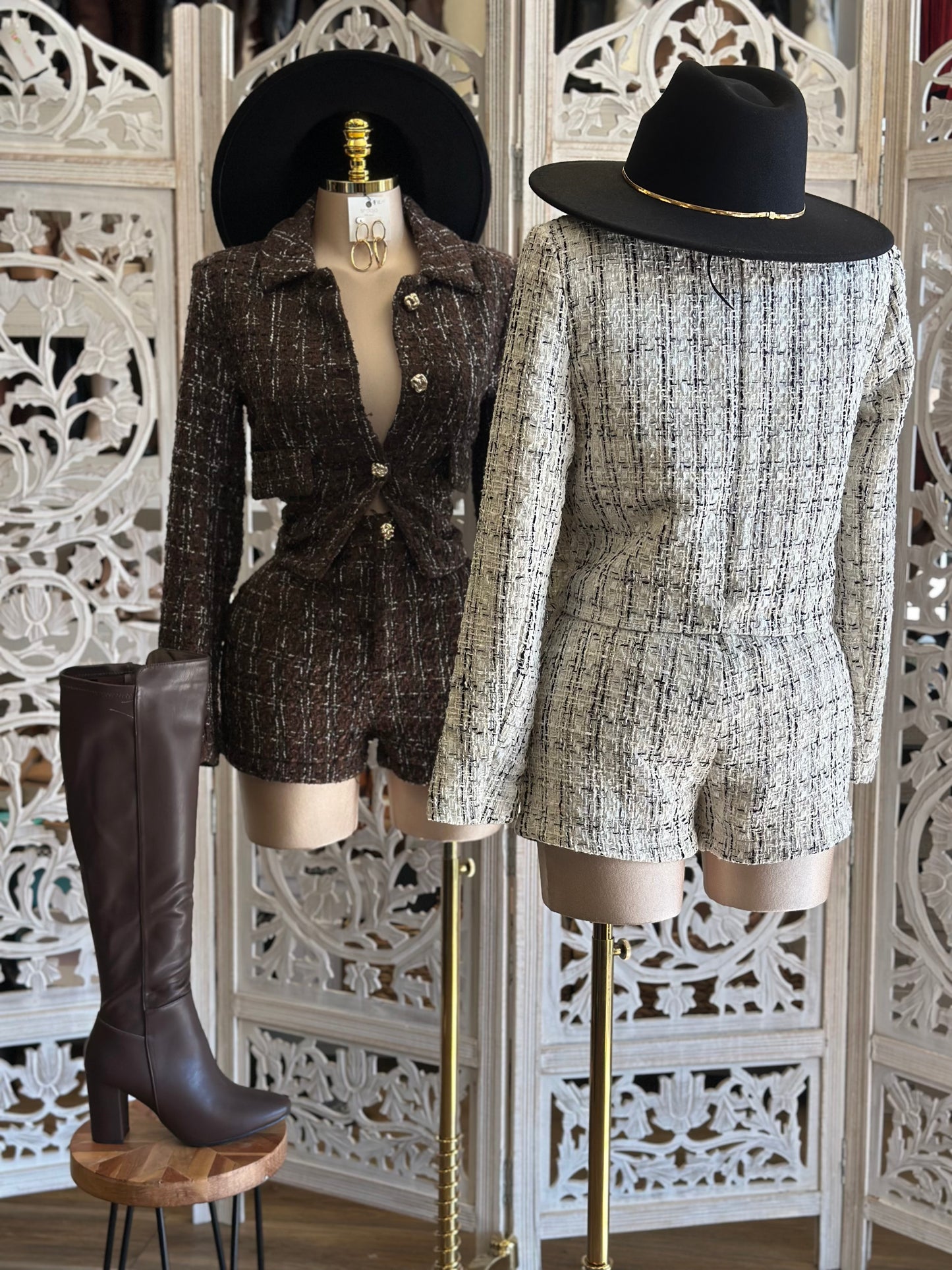 Houndstooth Shorts Set - No Estira ,Not Stretchy