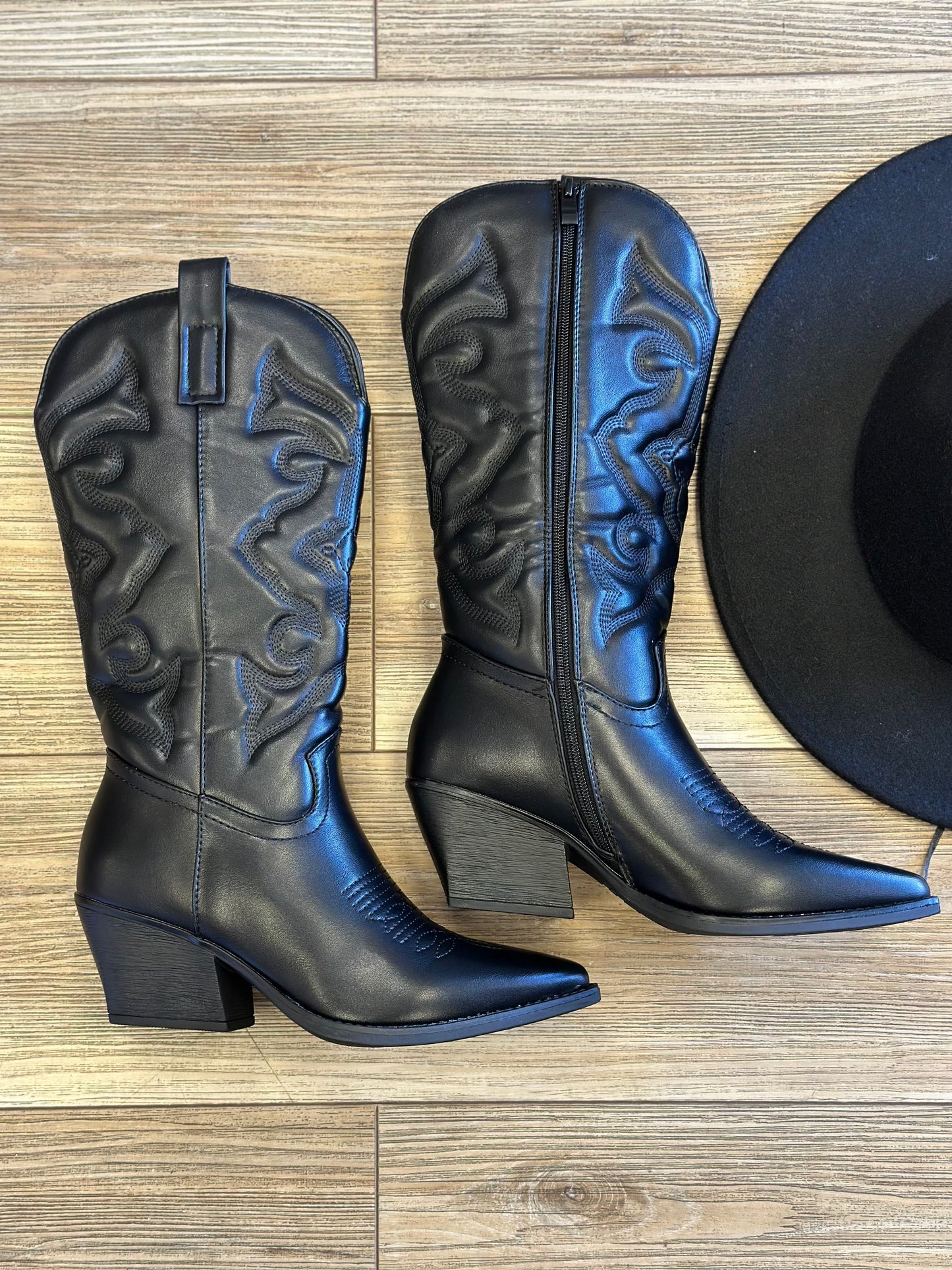 Pointed Black Cowboy Boots