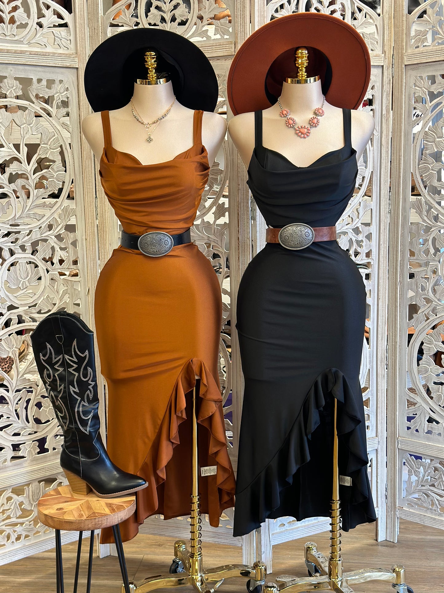 Thick Strap Heart Line Ruffle Dress - Estira, Stretchy