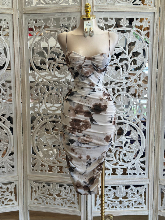 Floral Stained Cami Midi Dress-Estira, Stretchy