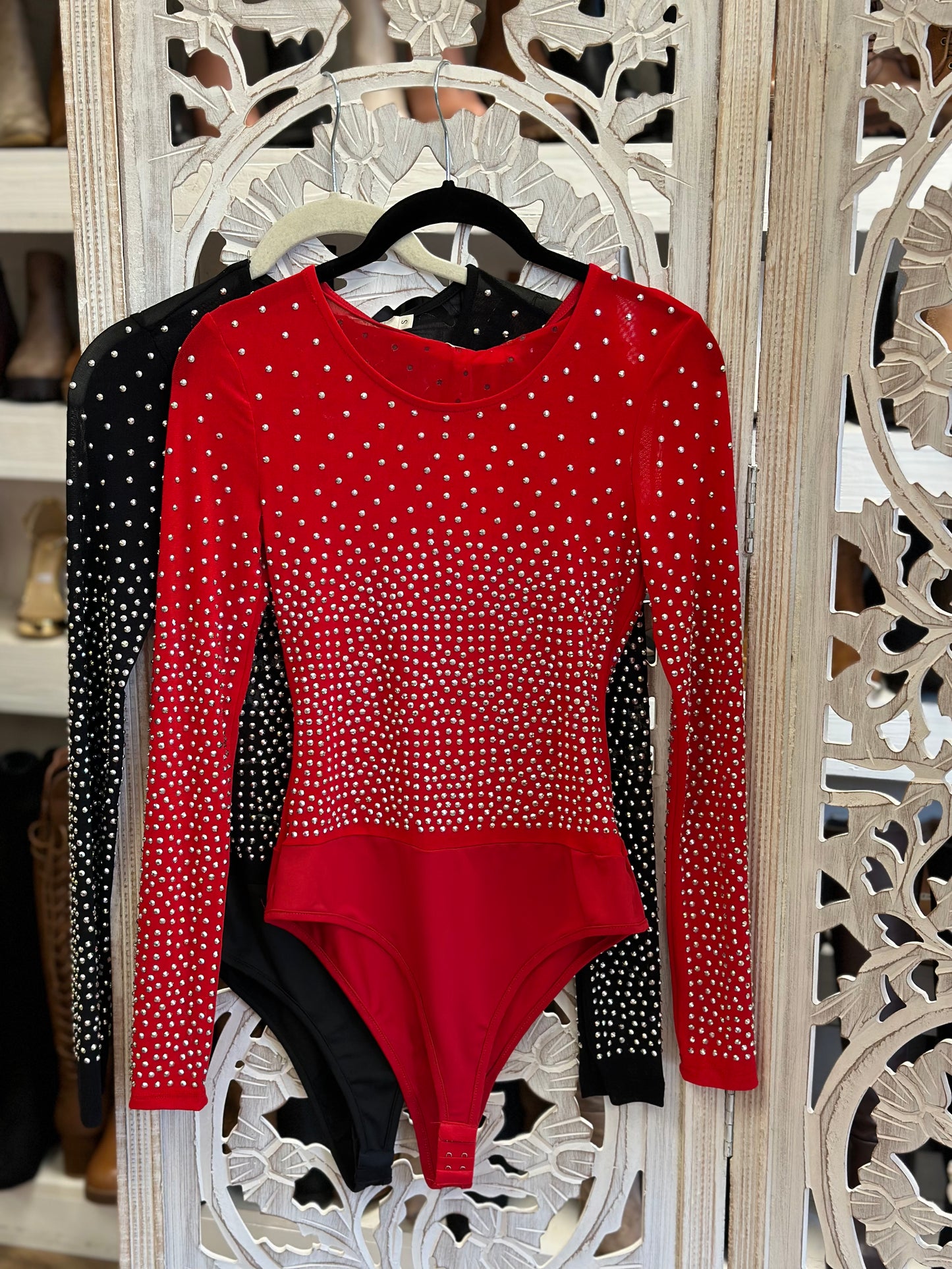 Mesh Rhinestone Detail Bodysuit