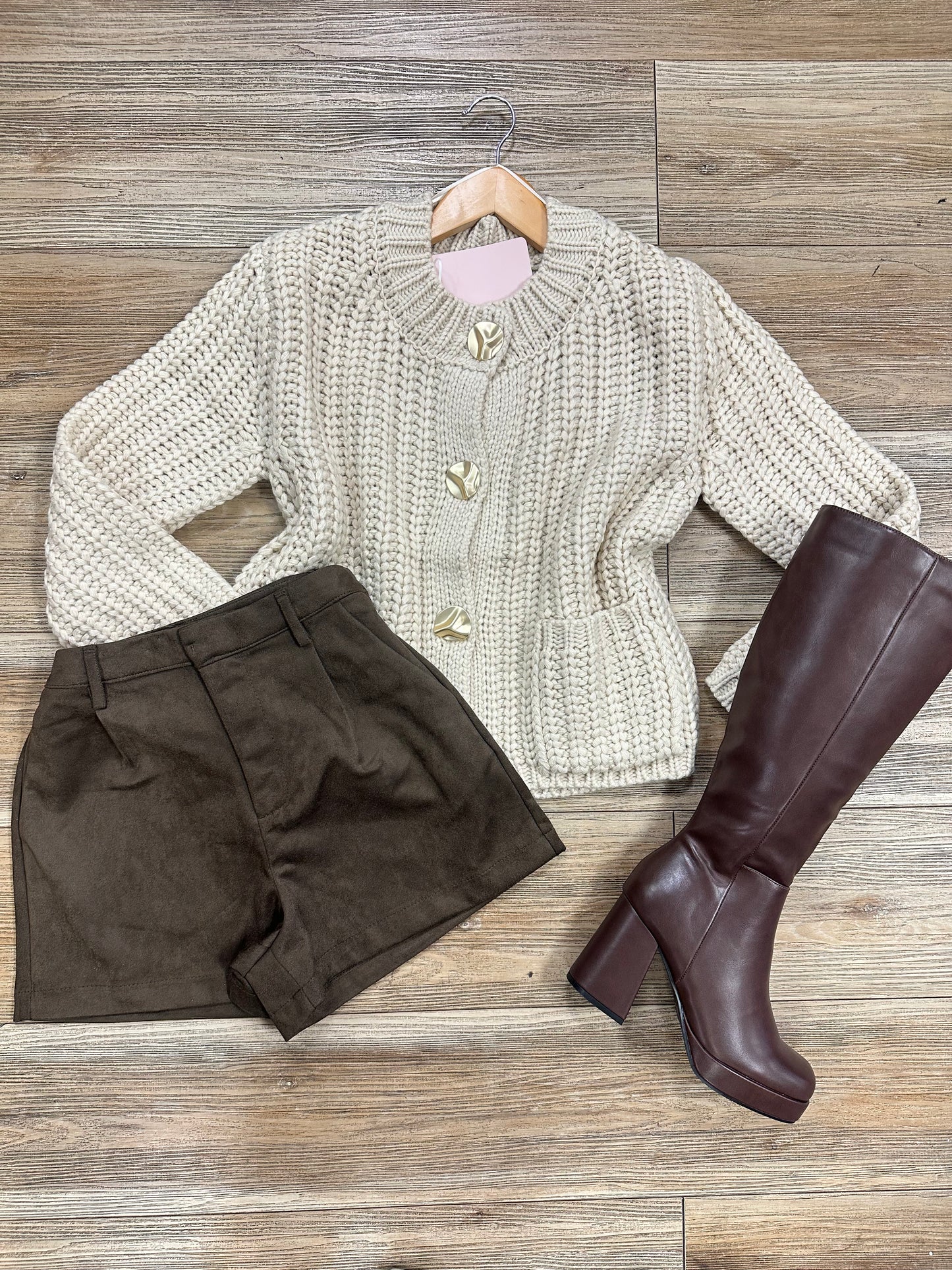 Ivory Gold Button Up Knit Sweater