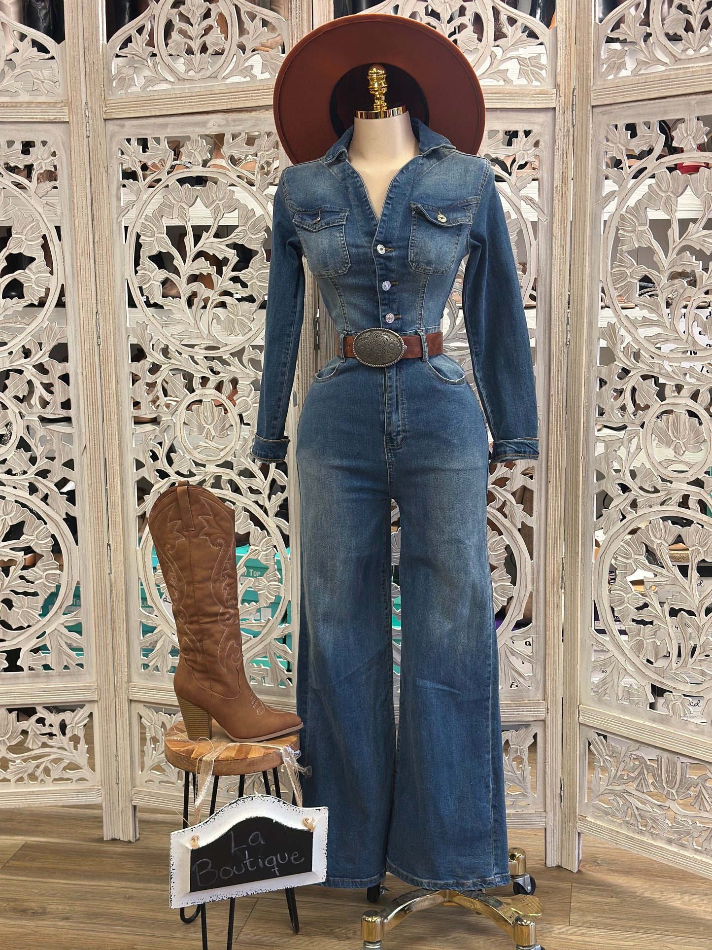 Denim Wide Leg Jumpsuit- Stretchy, Estira