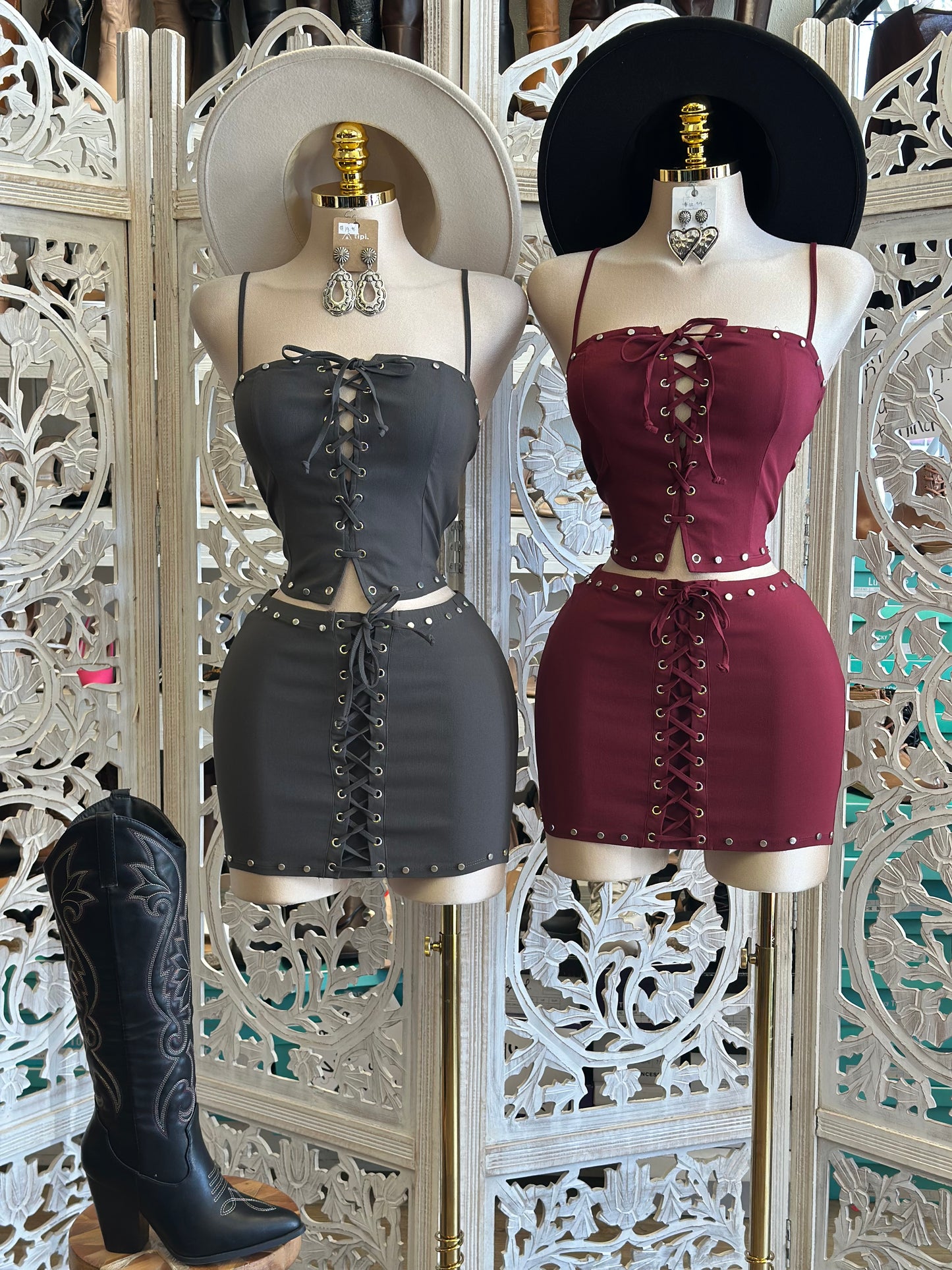 Tie Up Skirt and Top Set- Stretchy,Estira