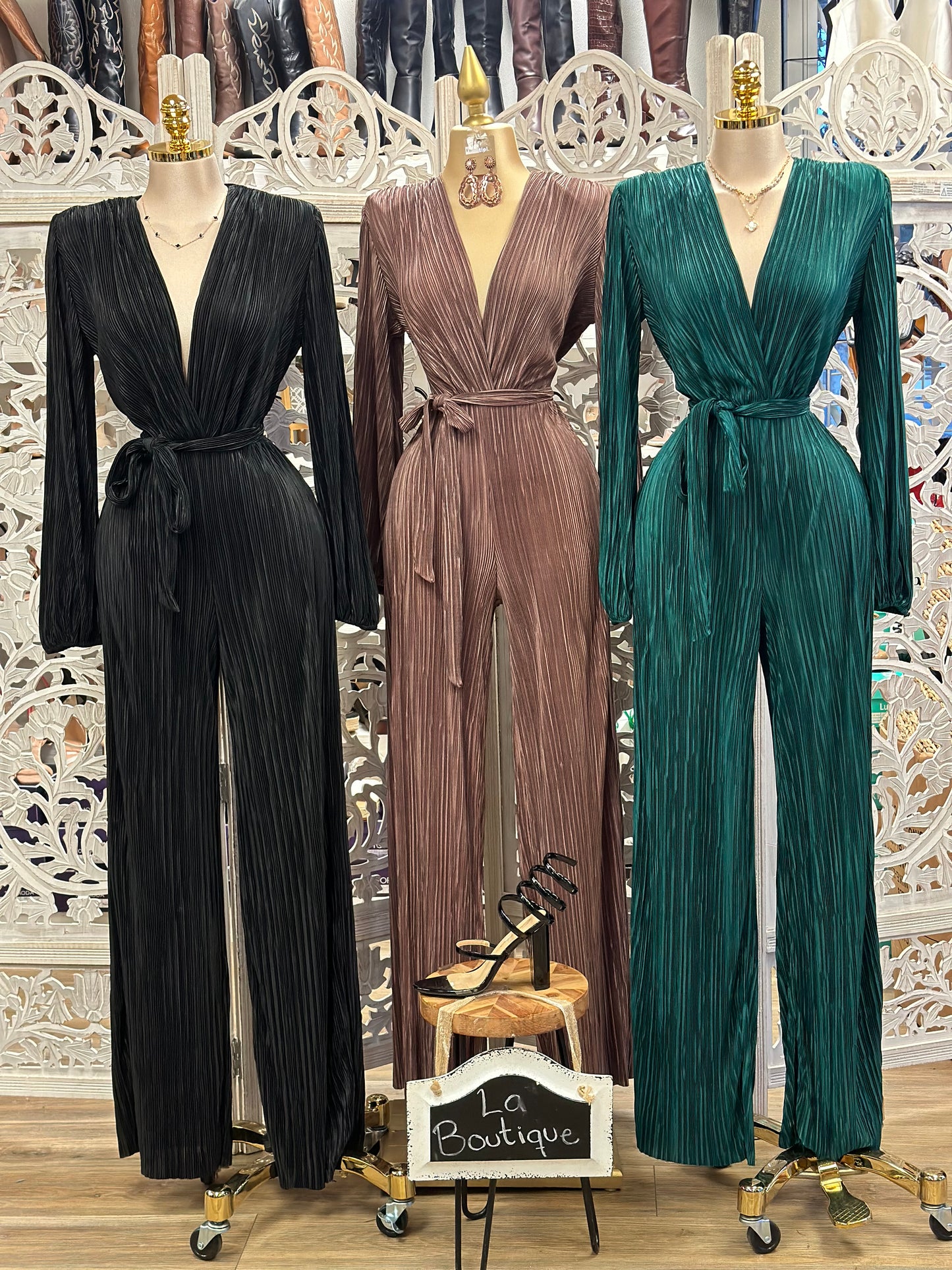 Pleated Cross Front Jumpsuit- Stretchy, Estira