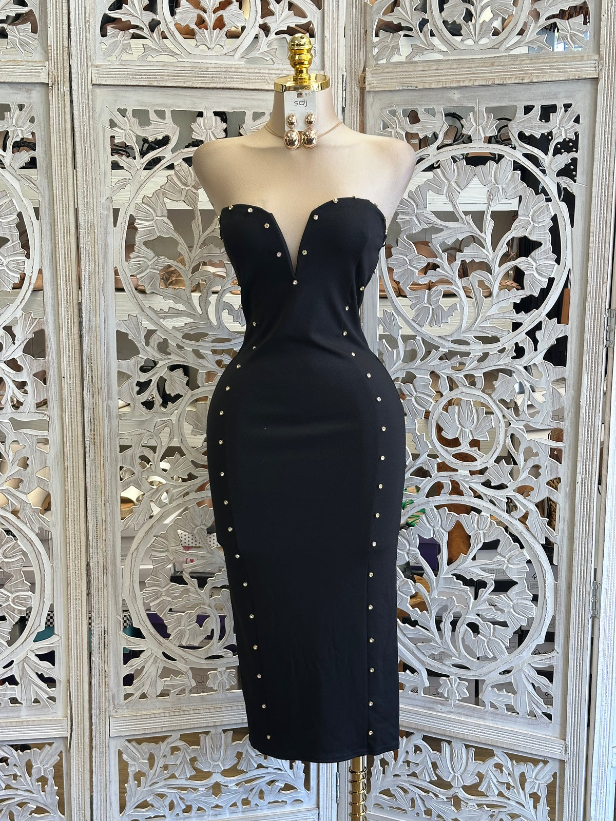 Vector Plunge Midi Dress- Estira, Stretchy