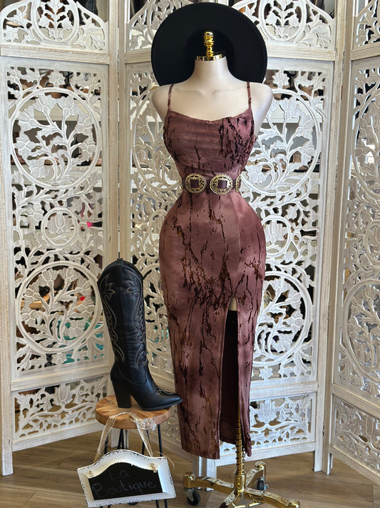 Slit Cami Midi Dress -Estira, Stretchy