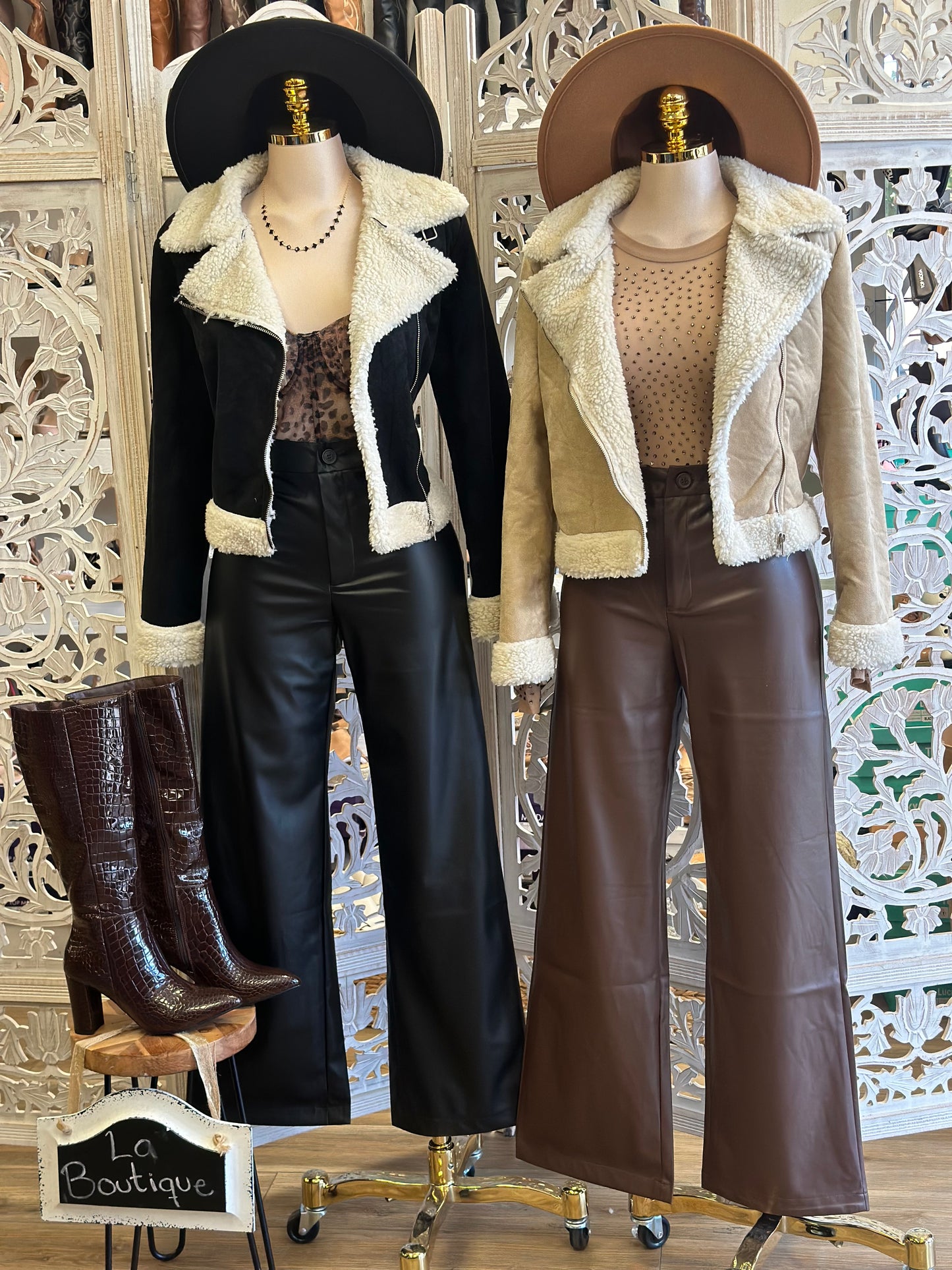 Beige Sherpa Suede Jacket- Slightly Stretchy, Estira Poco