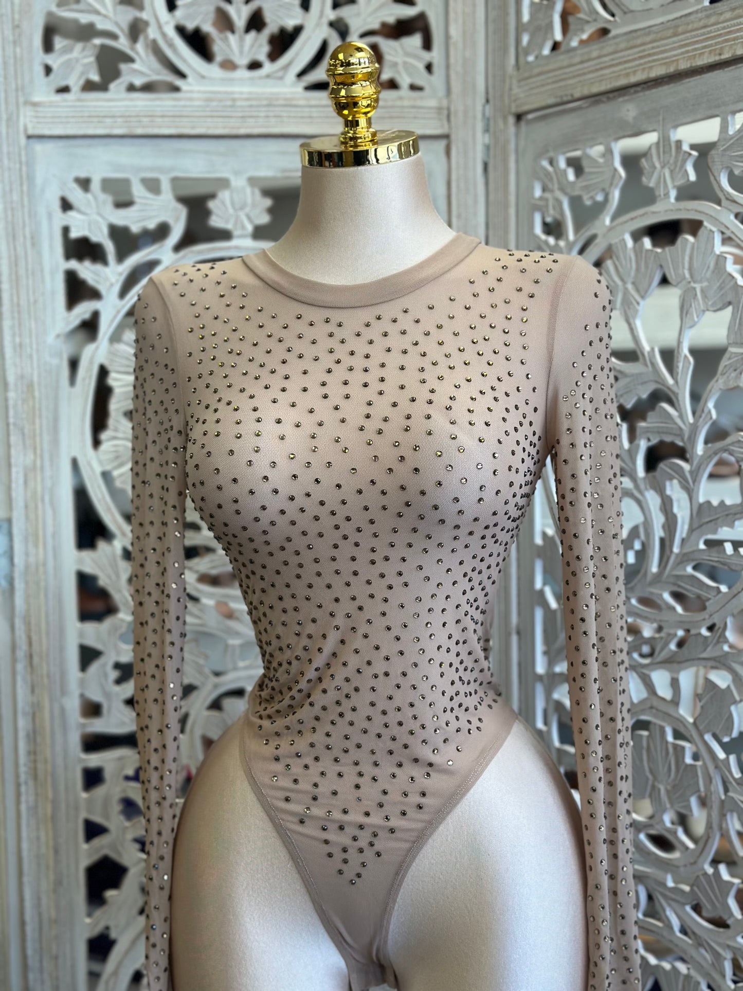 Nude Rhinestone Bodysuit- Stretchy,Estira