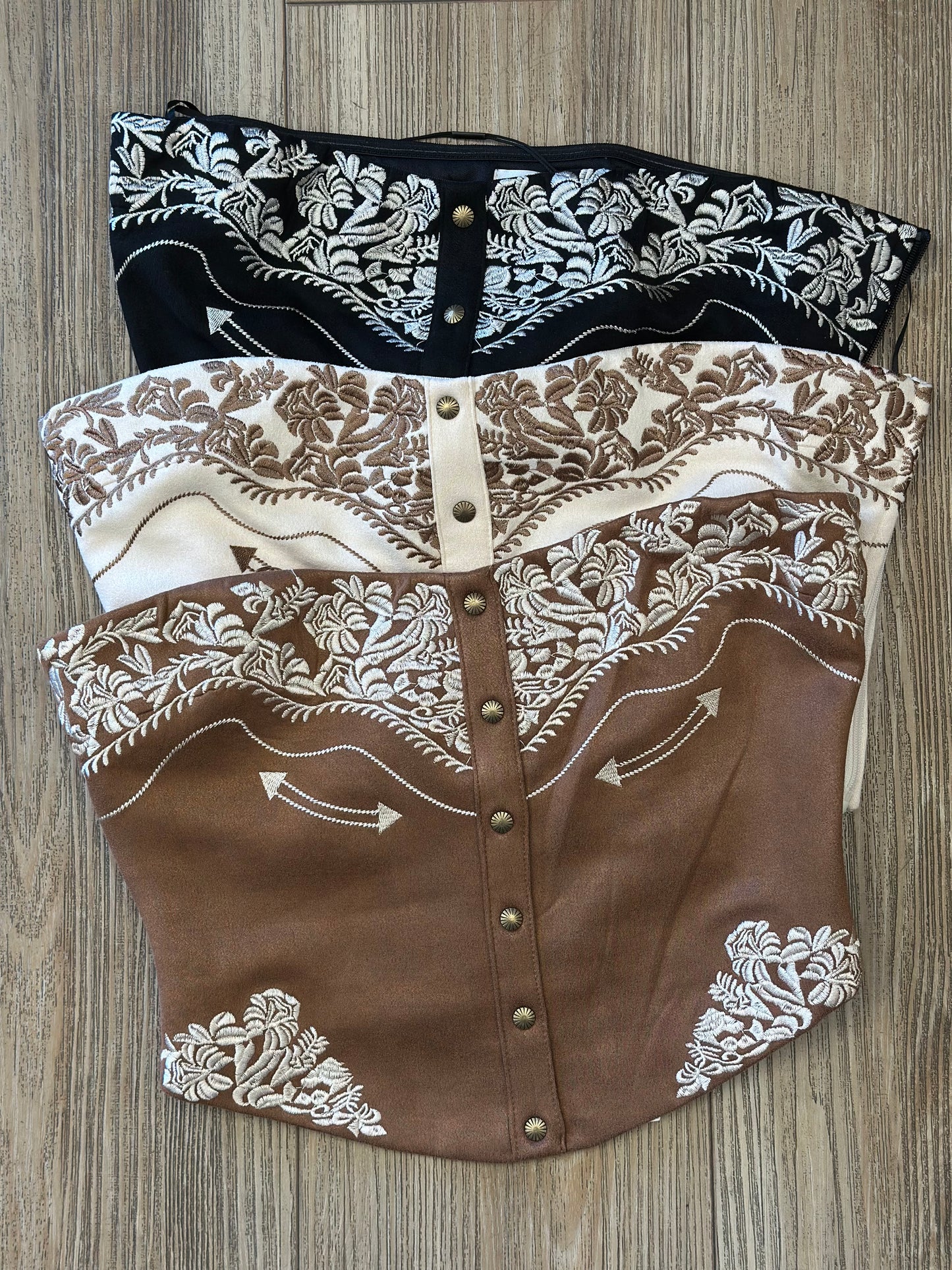Embroidered Western Strapless Top- Estira, Stretchy