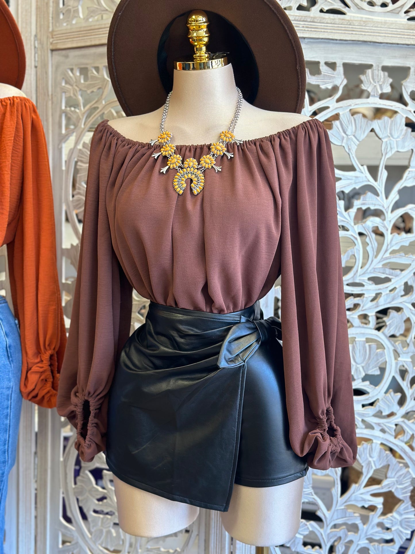 Faux Leather Wrapped Skort- Estira, Stretchy