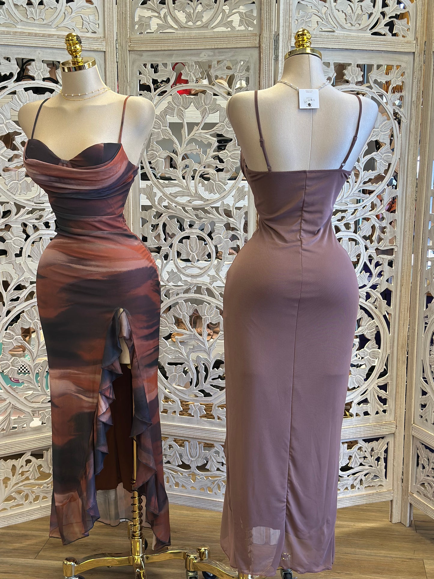 Deep Mauve Draped Ruffle Midi Dress-Estira, Stretchy
