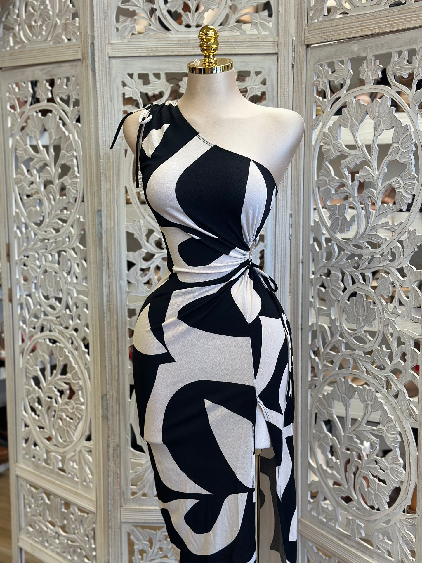 Nude and Black Pattern Cutout Dress - Estira, Stretchy
