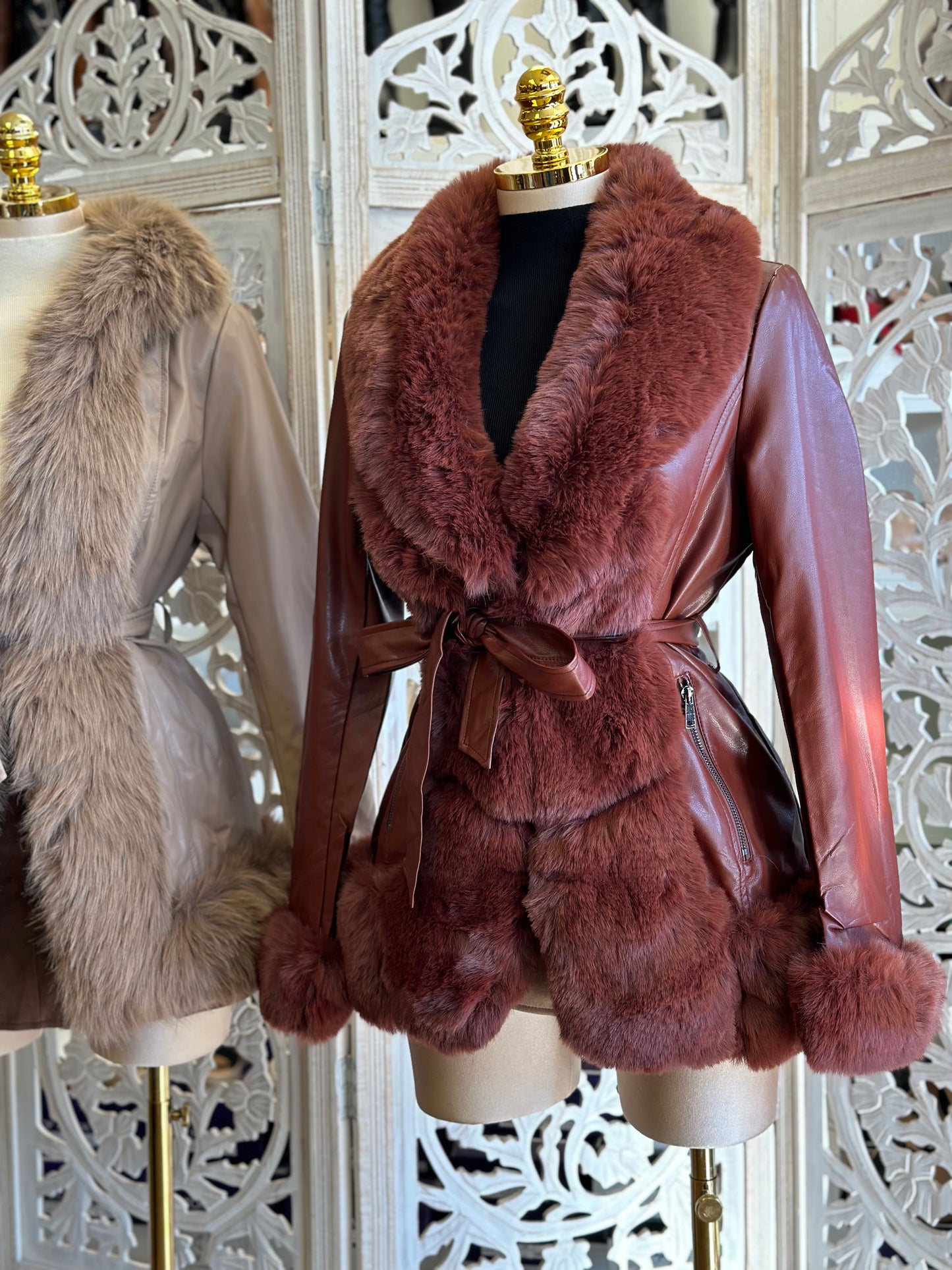 Faux Leather Fur Lined Coat- Not Stretchy, No Estira