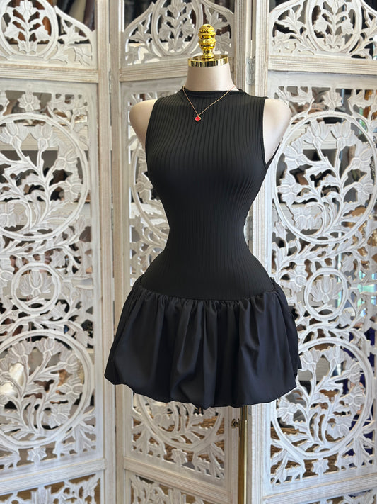 Black Bubble Mini Dress- Stretchy , Estira