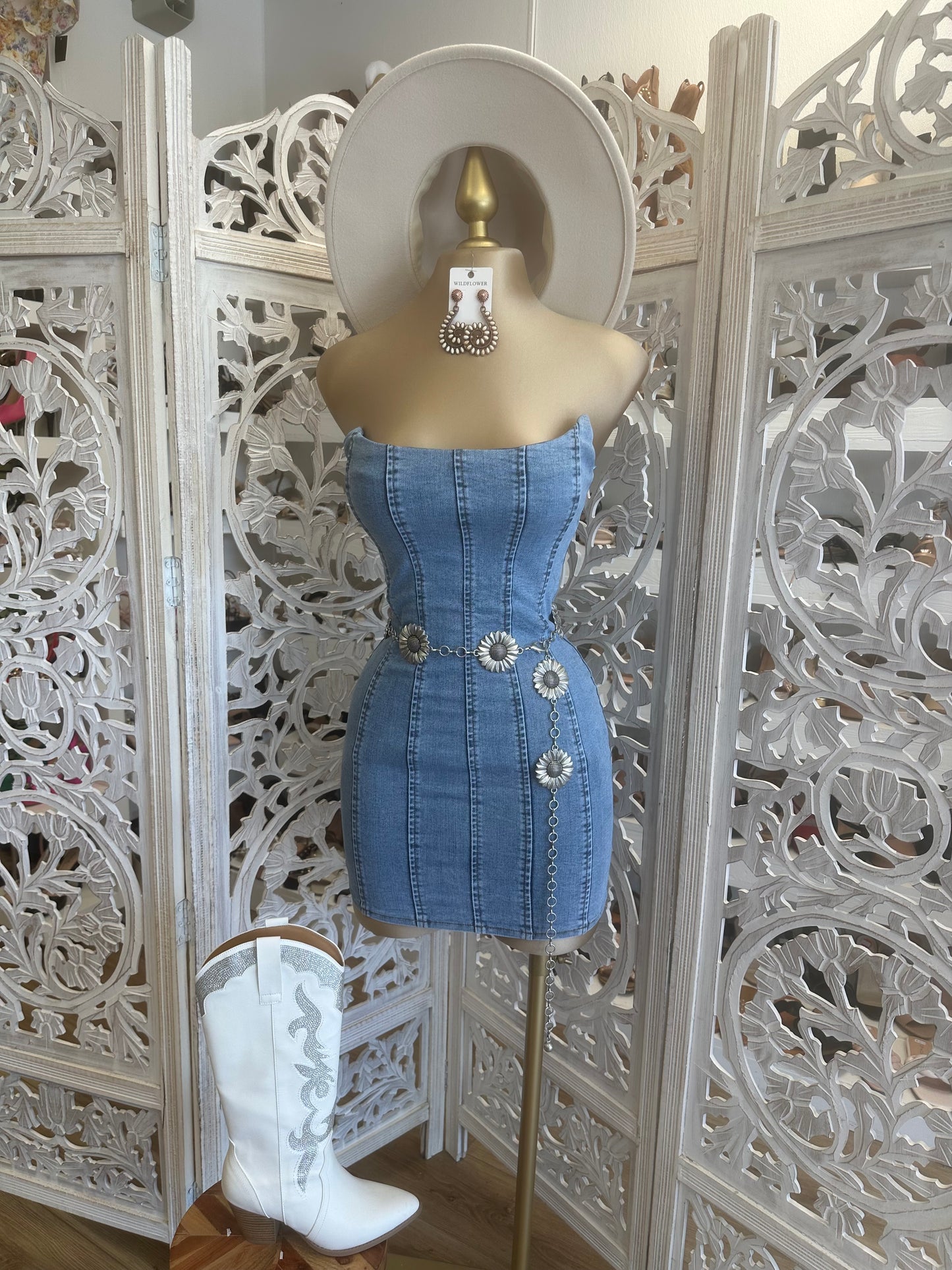 Corset Denim Mini Dress- Slightly Stretchy estira poco.