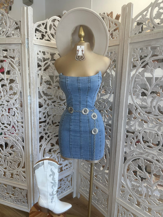 Corset Denim Mini Dress- Slightly Stretchy estira poco.