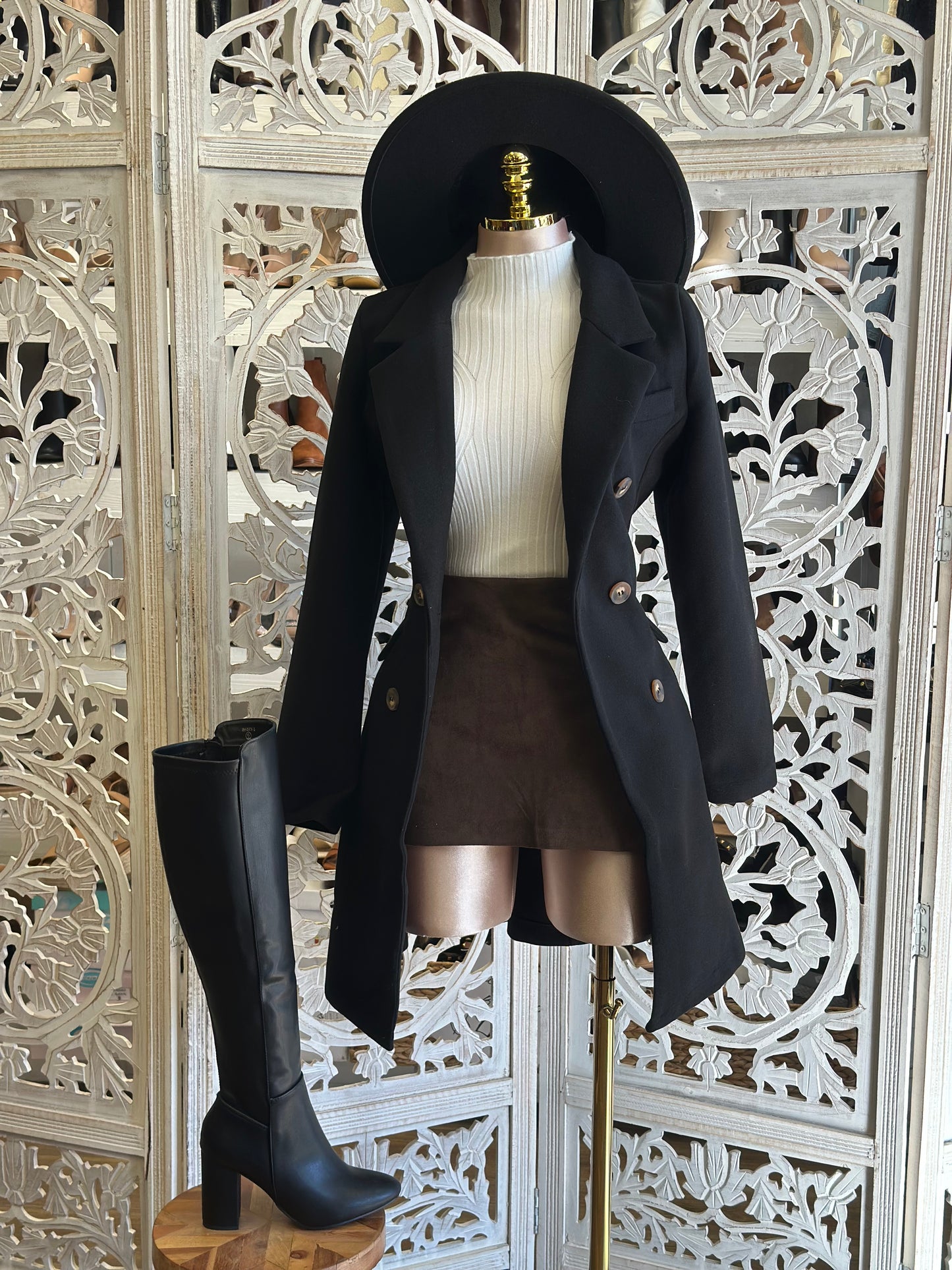 Black Brown Button Coat