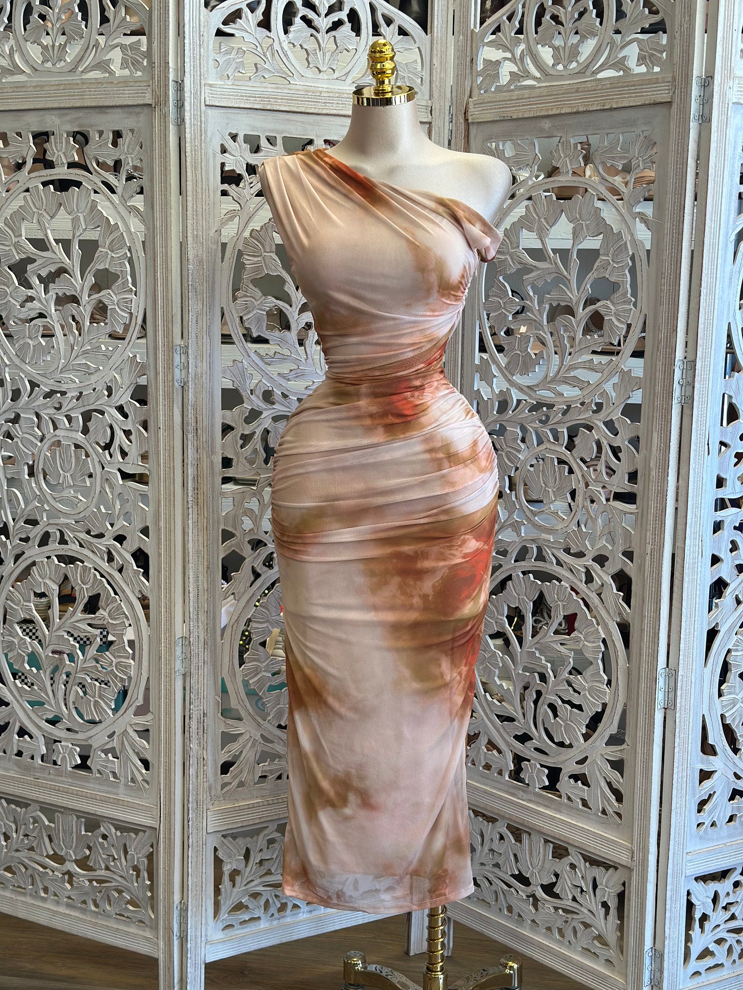 Asymmetrical Orange Faded Dress-Estira, Stretchy
