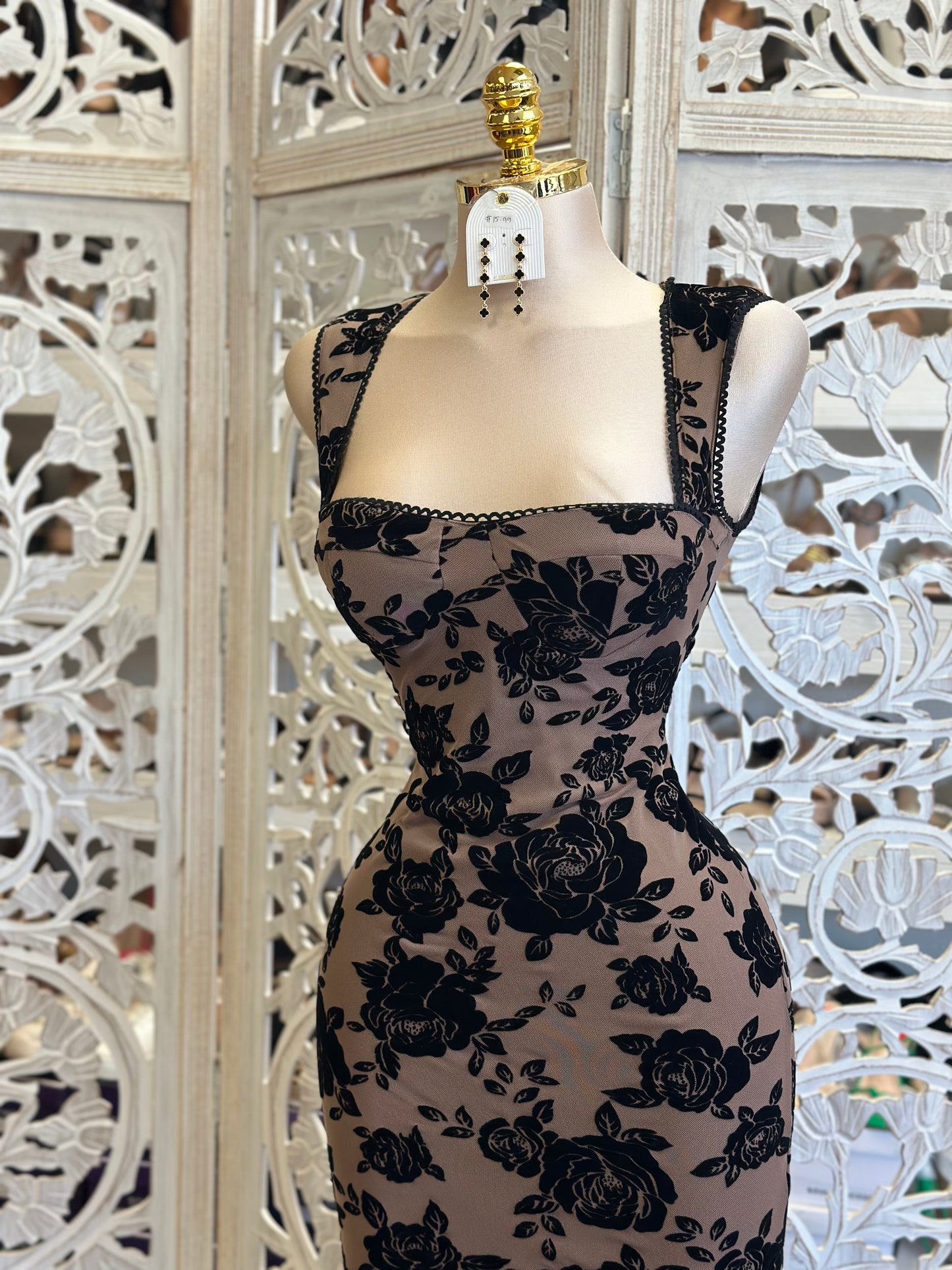 Heart Line Floral Print Midi Dress - Estira, Stretchy