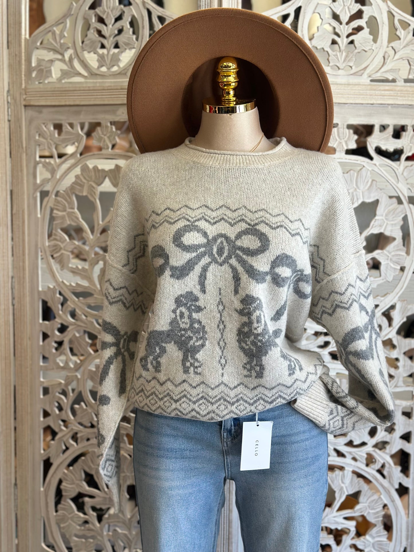 Poodle Light Ivory Off Shoulder Knit Sweater