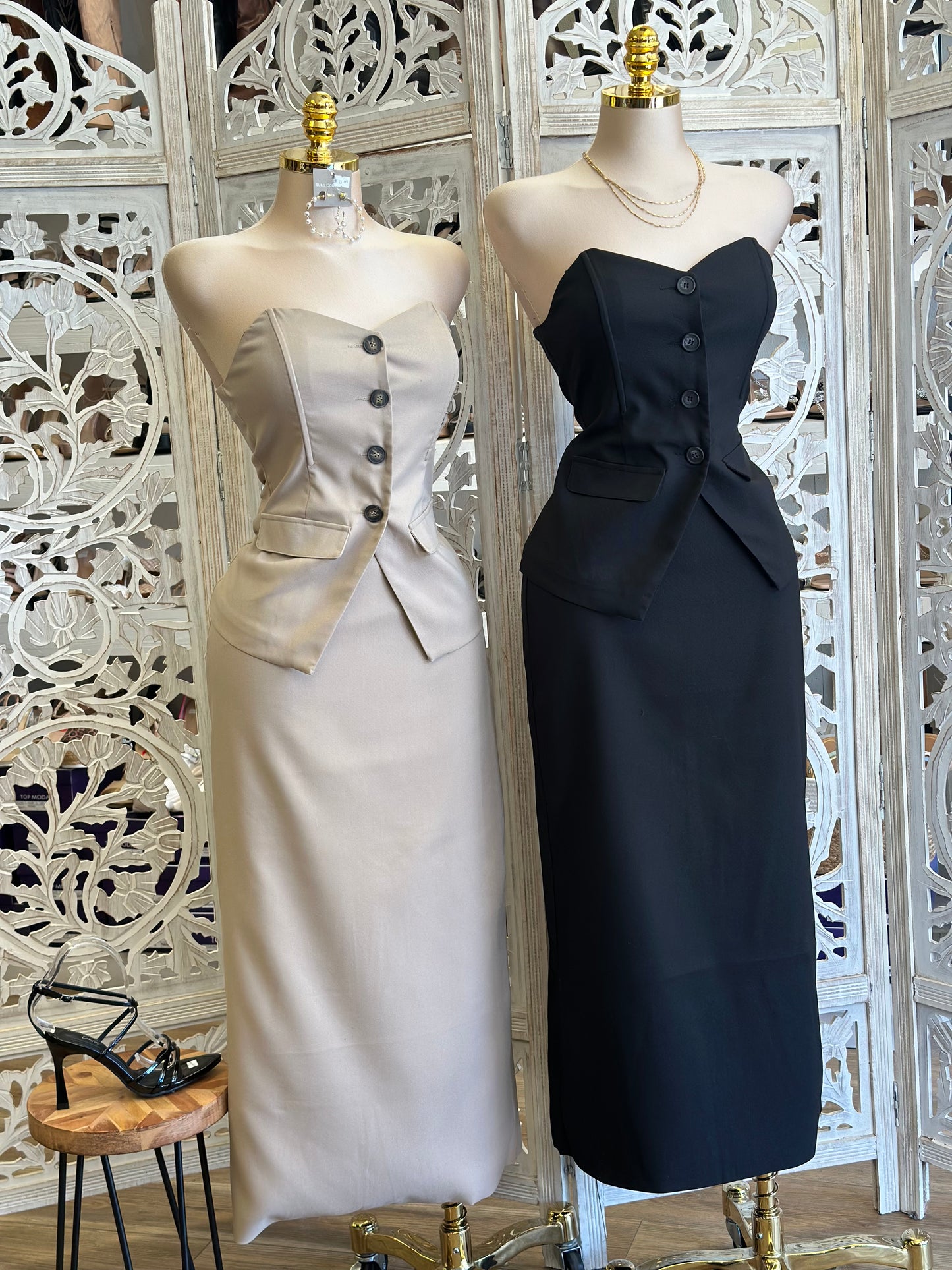Heartline Vest and Cargo Midi Skirt Set- Not Stretchy, No Estira