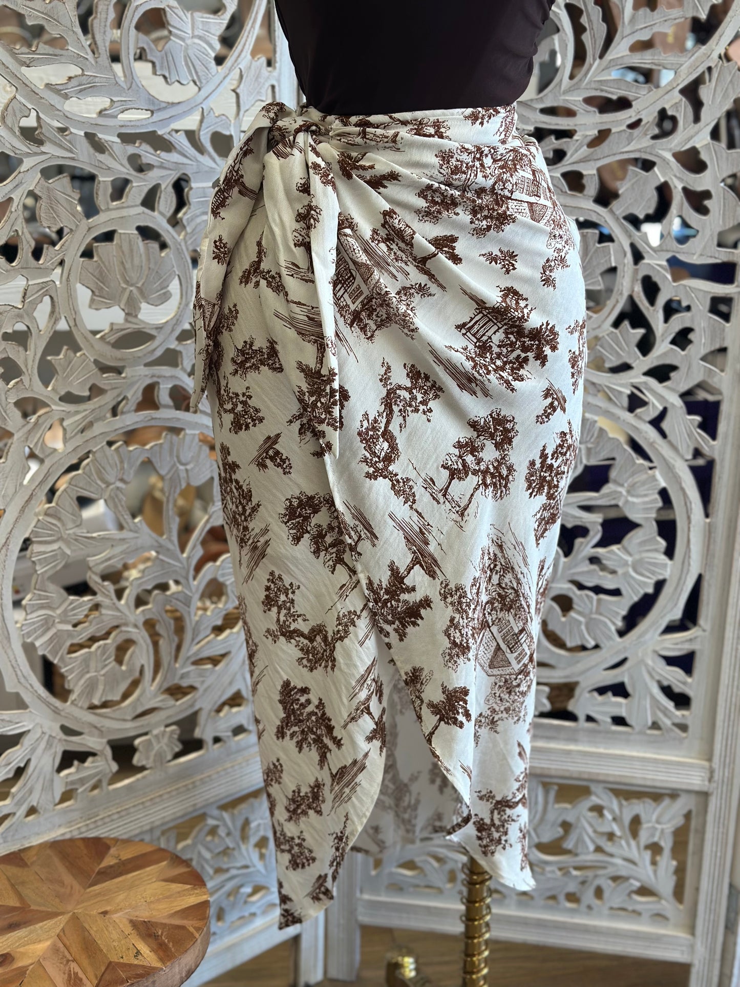 Wrapped Linen Pattern Skirt-  Not Stretchy , No Estira