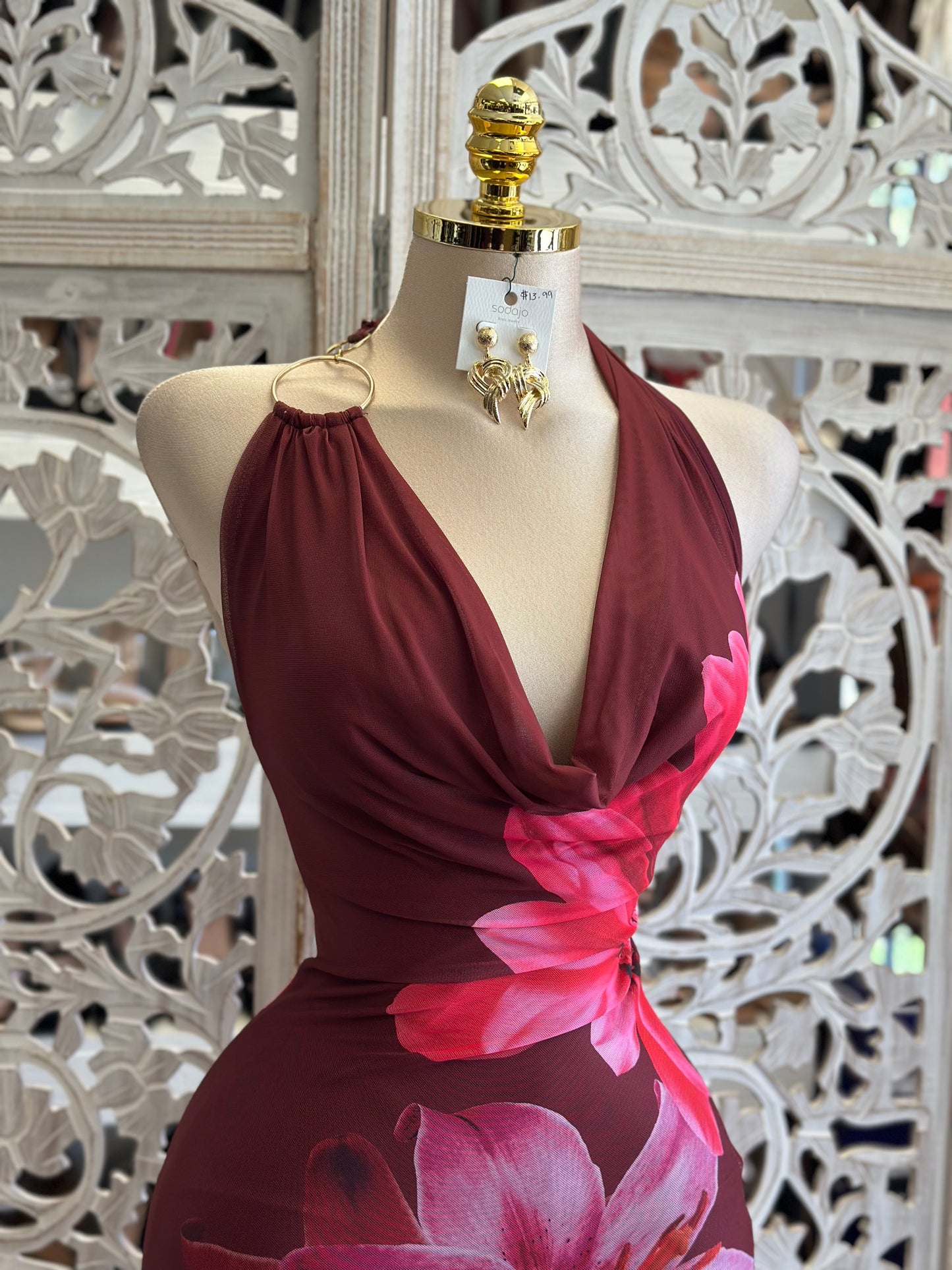 Hawaiian Flower Maxi Dress- Stretchy, Estira