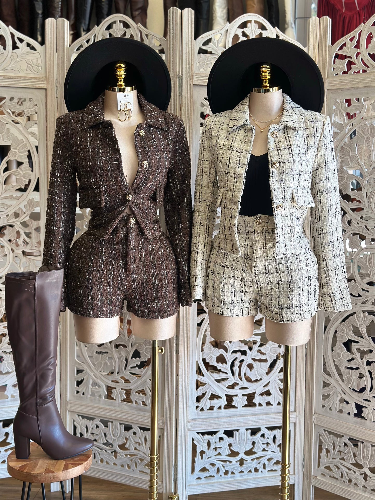 Houndstooth Shorts Set - No Estira ,Not Stretchy