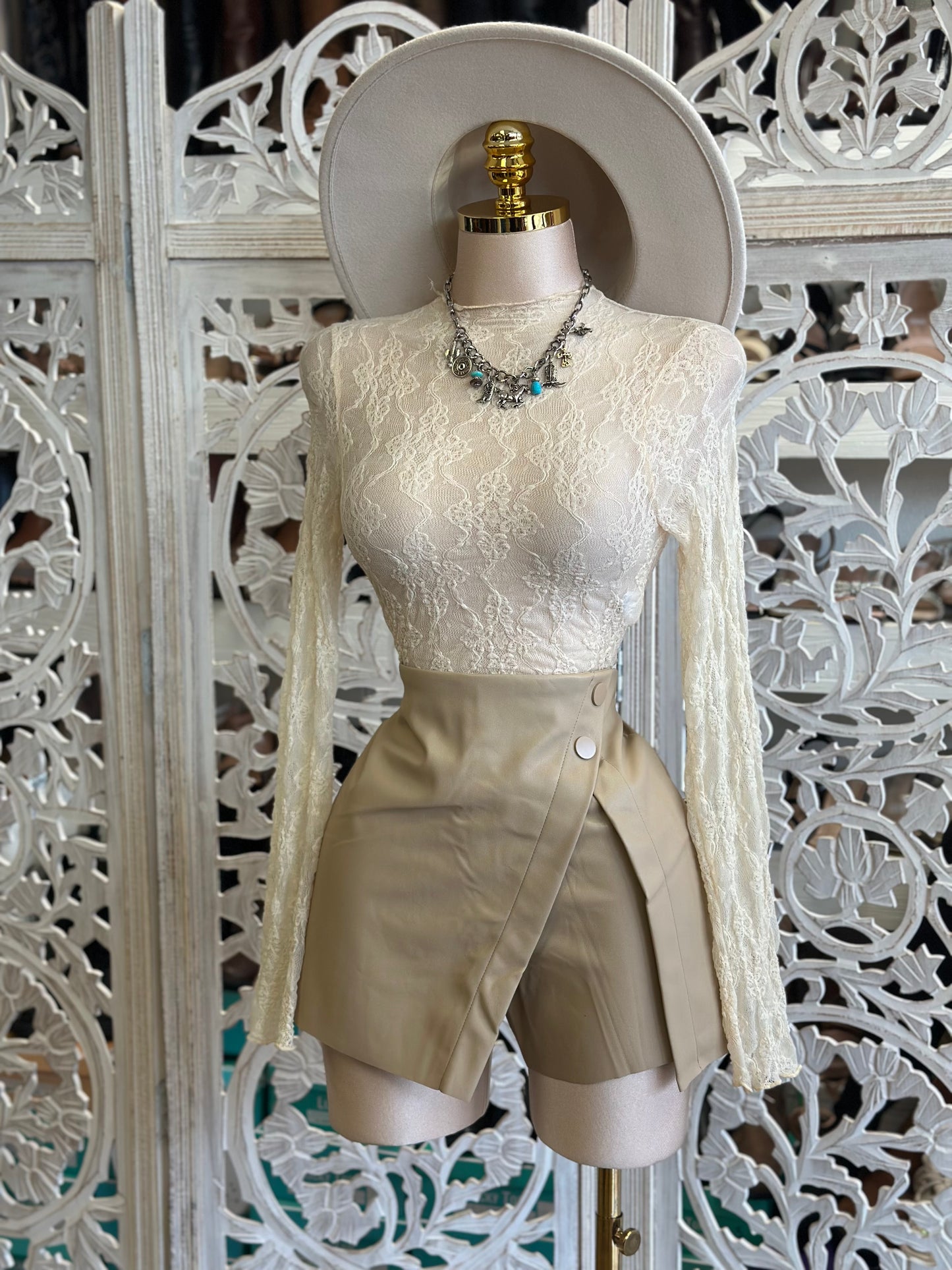 Beige Wrapped Skort-Estira, Stretchy
