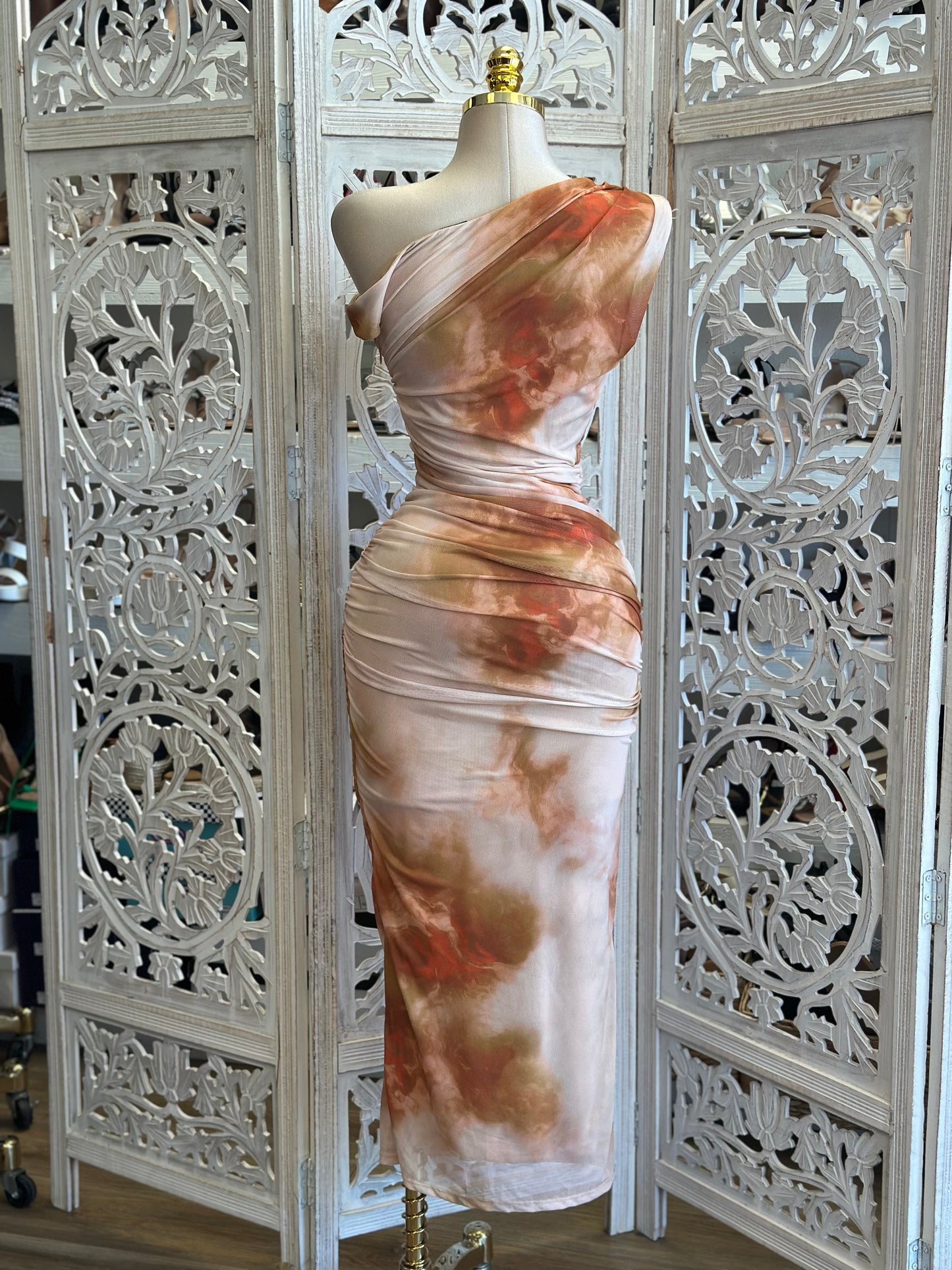 Asymmetrical Orange Faded Dress-Estira, Stretchy