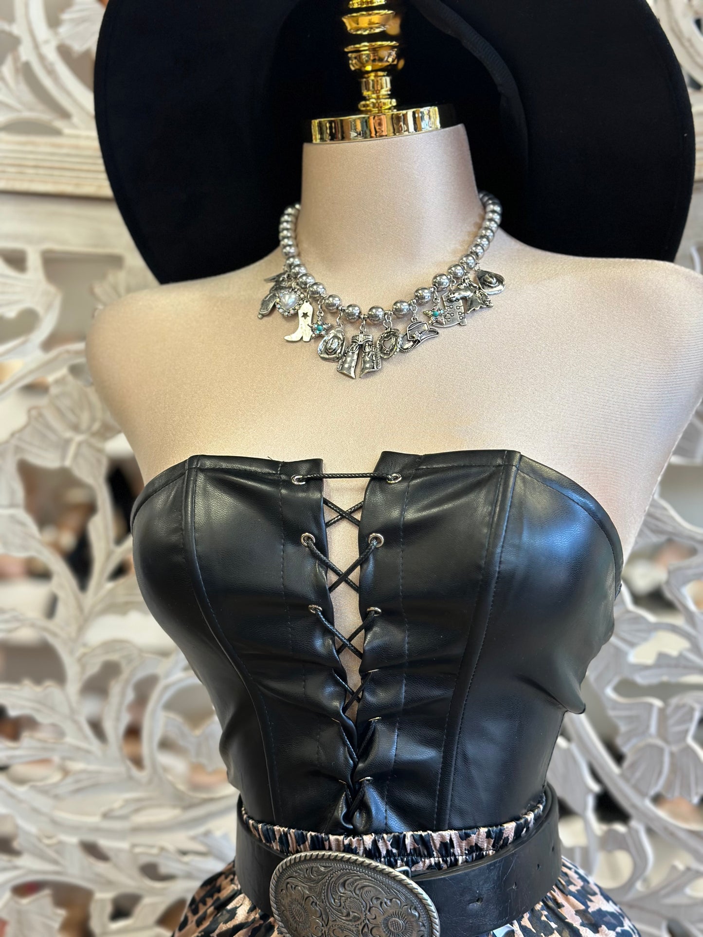 Faux Leather Tie Up Corset Top