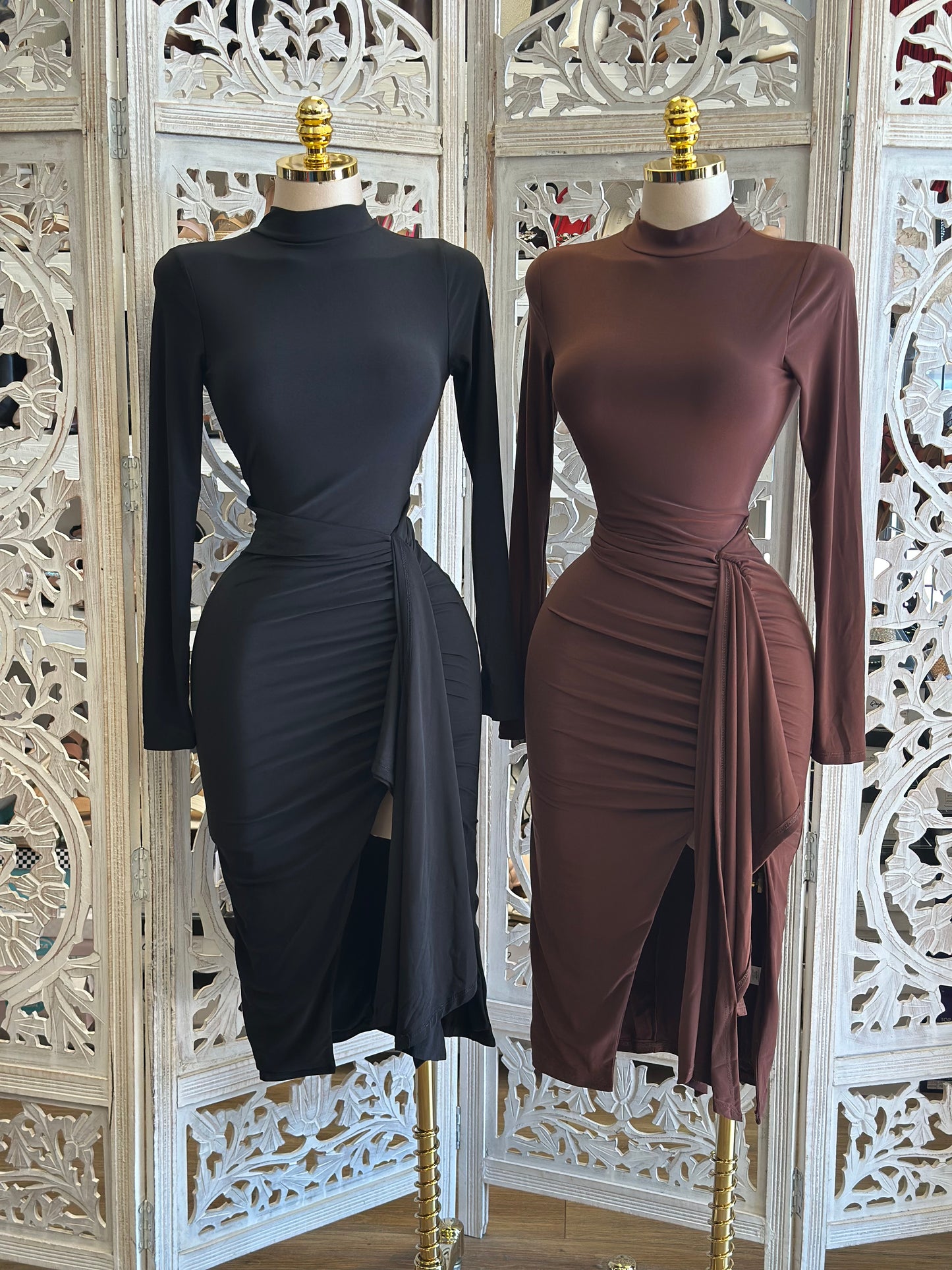Mock Neck Knotted Dress- Stretchy,Estira