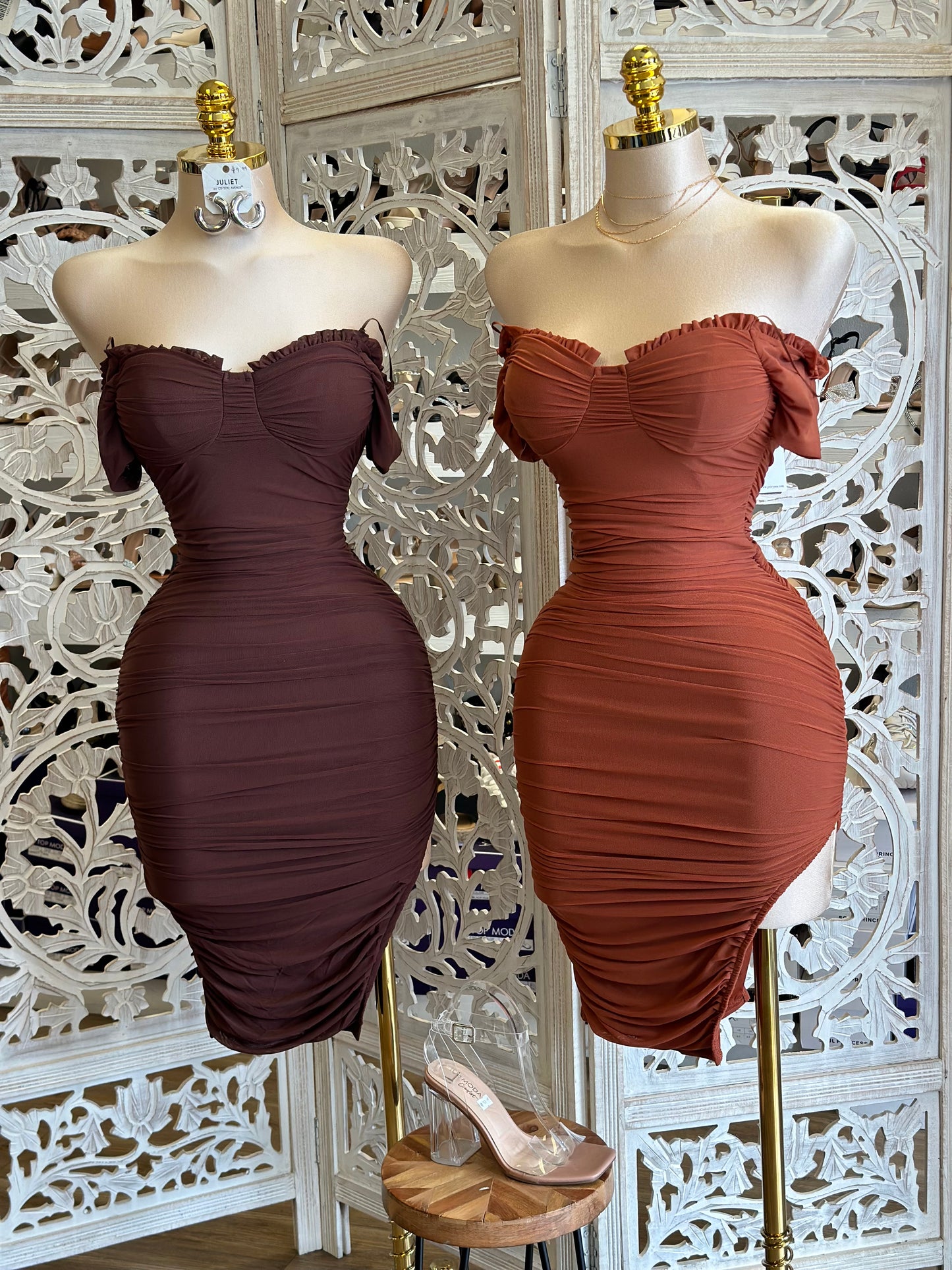 High Slit Ruched Mini Dress - Estira, Stretchy