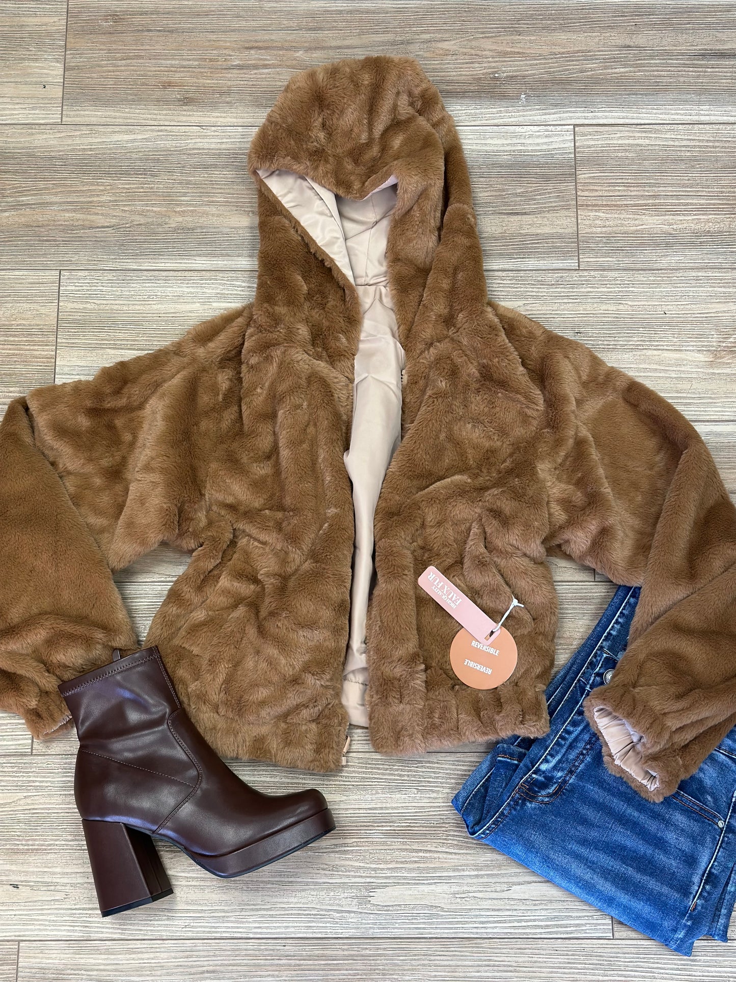 Brown Fuzzy Hooded Jacket