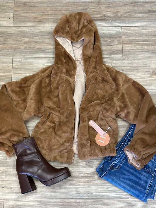 Brown Fuzzy Hooded Jacket