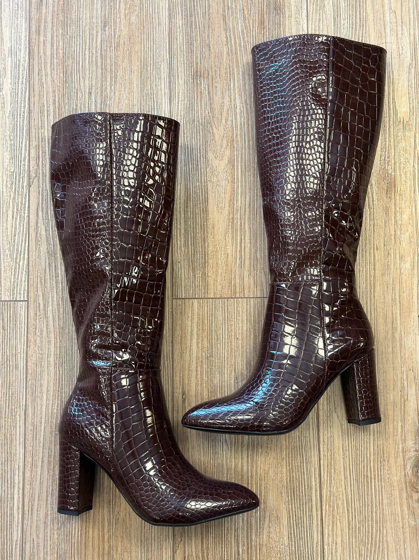 Chocolate Brown Crocodile Pattern Boots