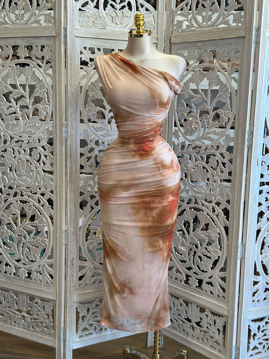 Asymmetrical Orange Faded Dress-Estira, Stretchy